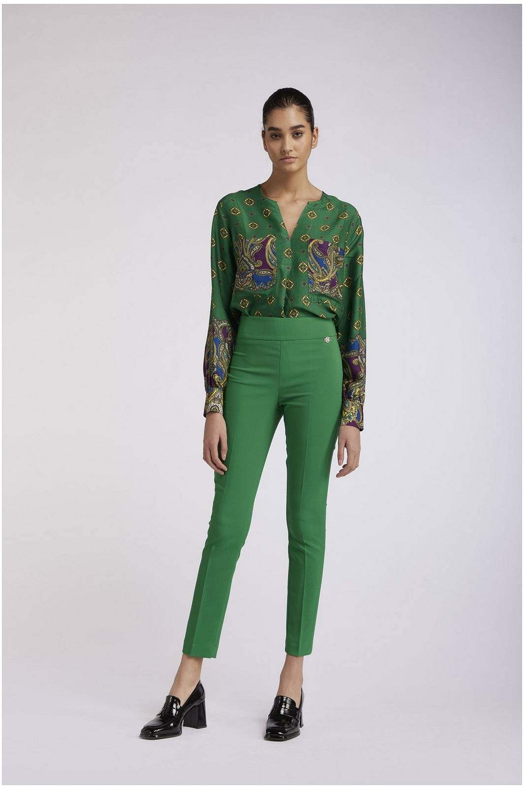 CAFE' NOIR Pantalone Bistretch con Piega Donna verde