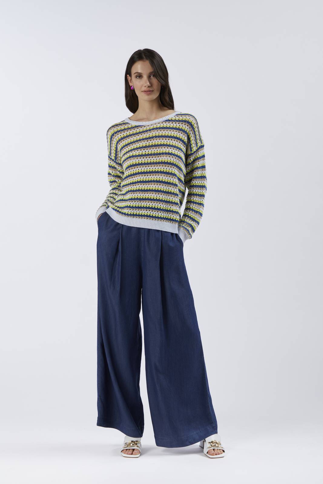 CAFE' NOIR Maglioncino Crochet  Manica Lunga Donna azzurro