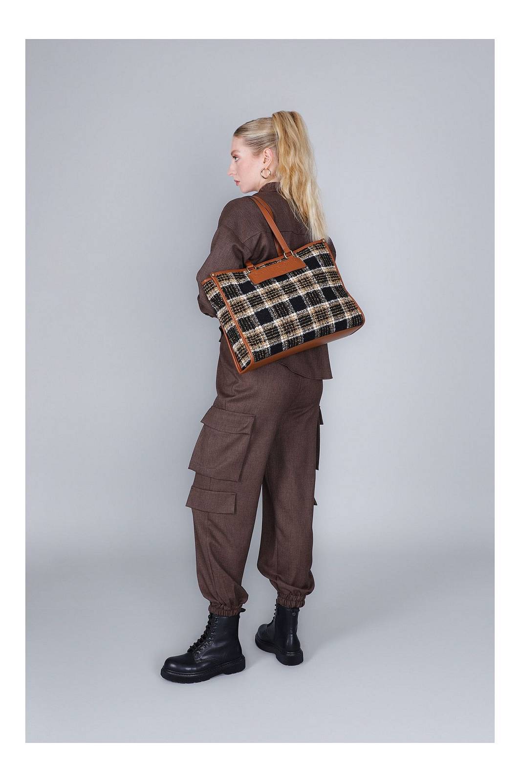 CAFE' NOIR Tartan-Tote Damen braun Foto 4