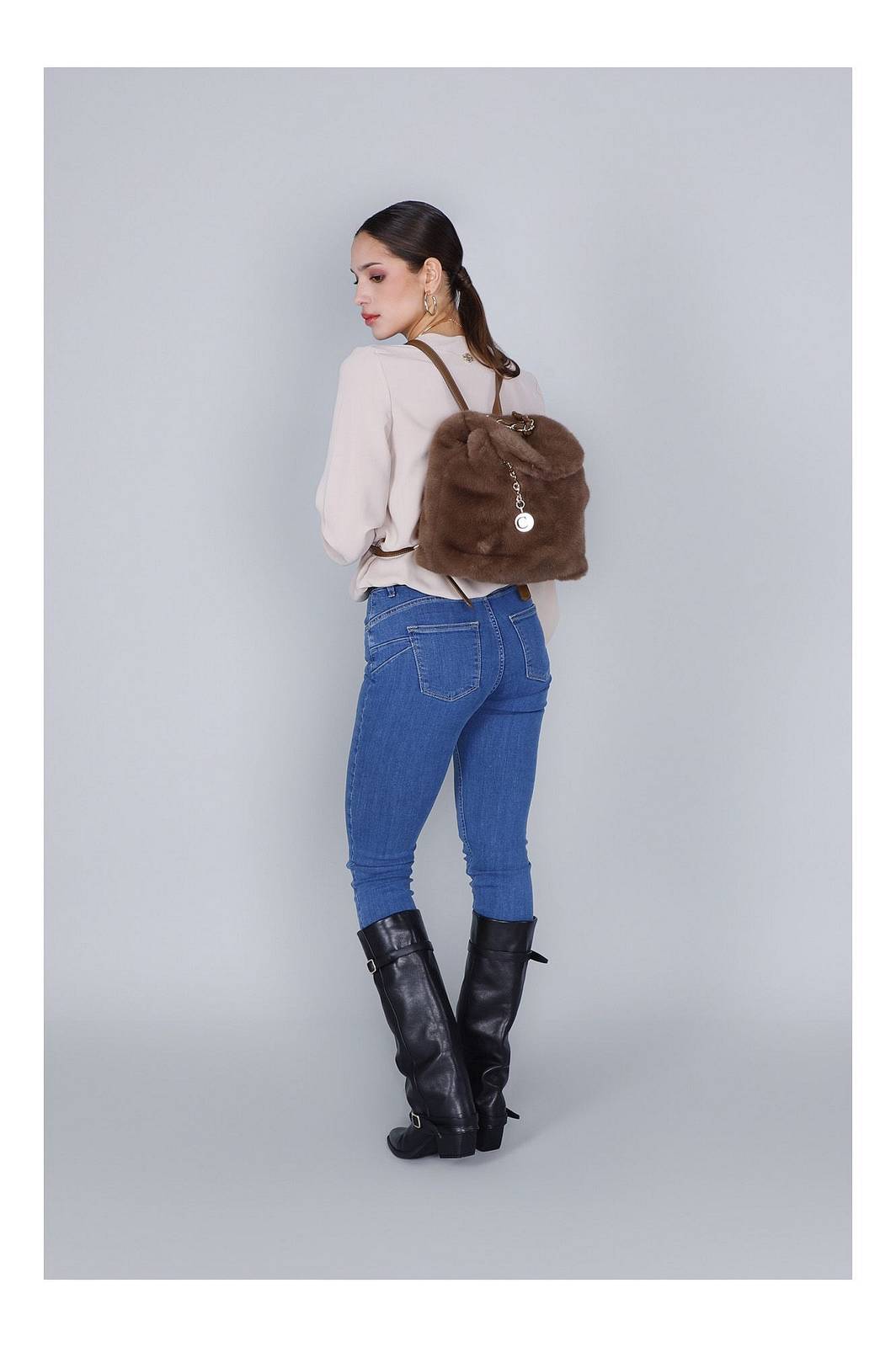 CAFE' NOIR Rucksack mit Kette bespannt Damen beige Foto 4