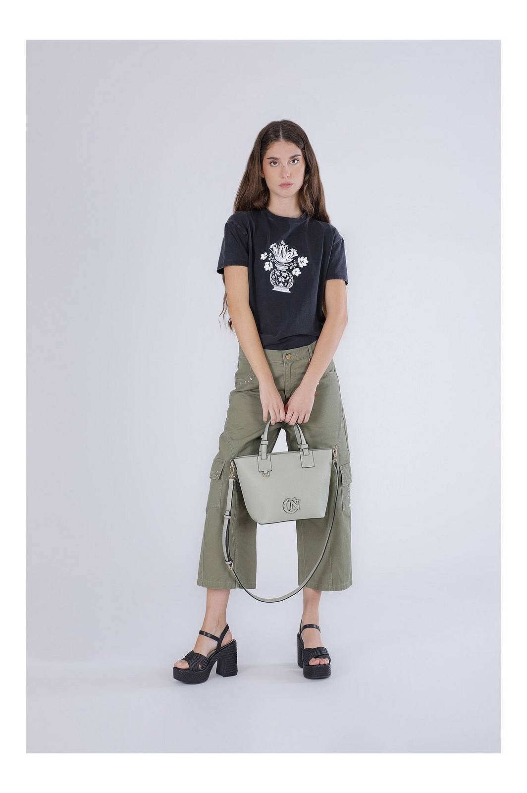 CAFE' NOIR handbag with applied logo Woman green Photo 5