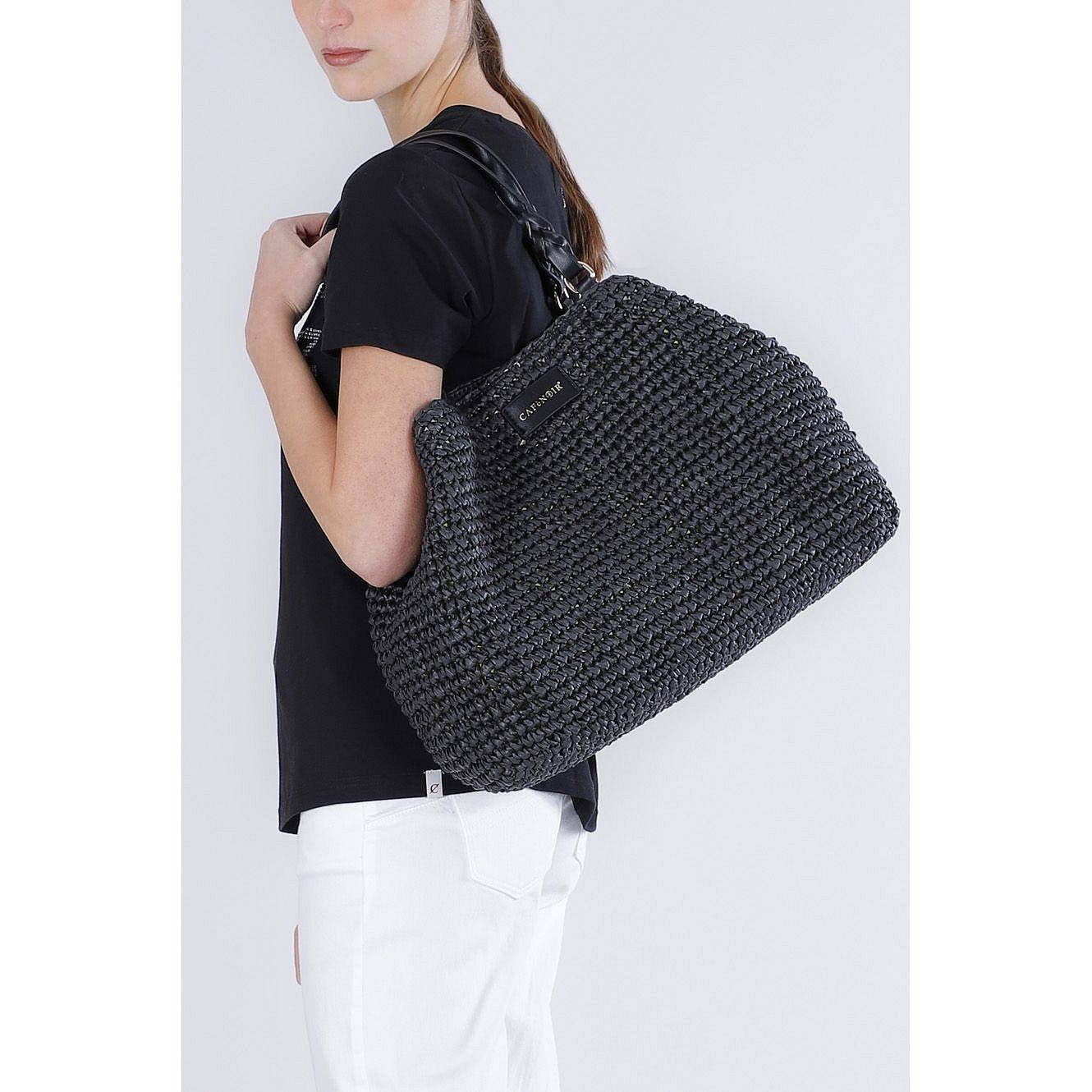 CAFE' NOIR tote lavorazione crochet Donna nero Foto 3