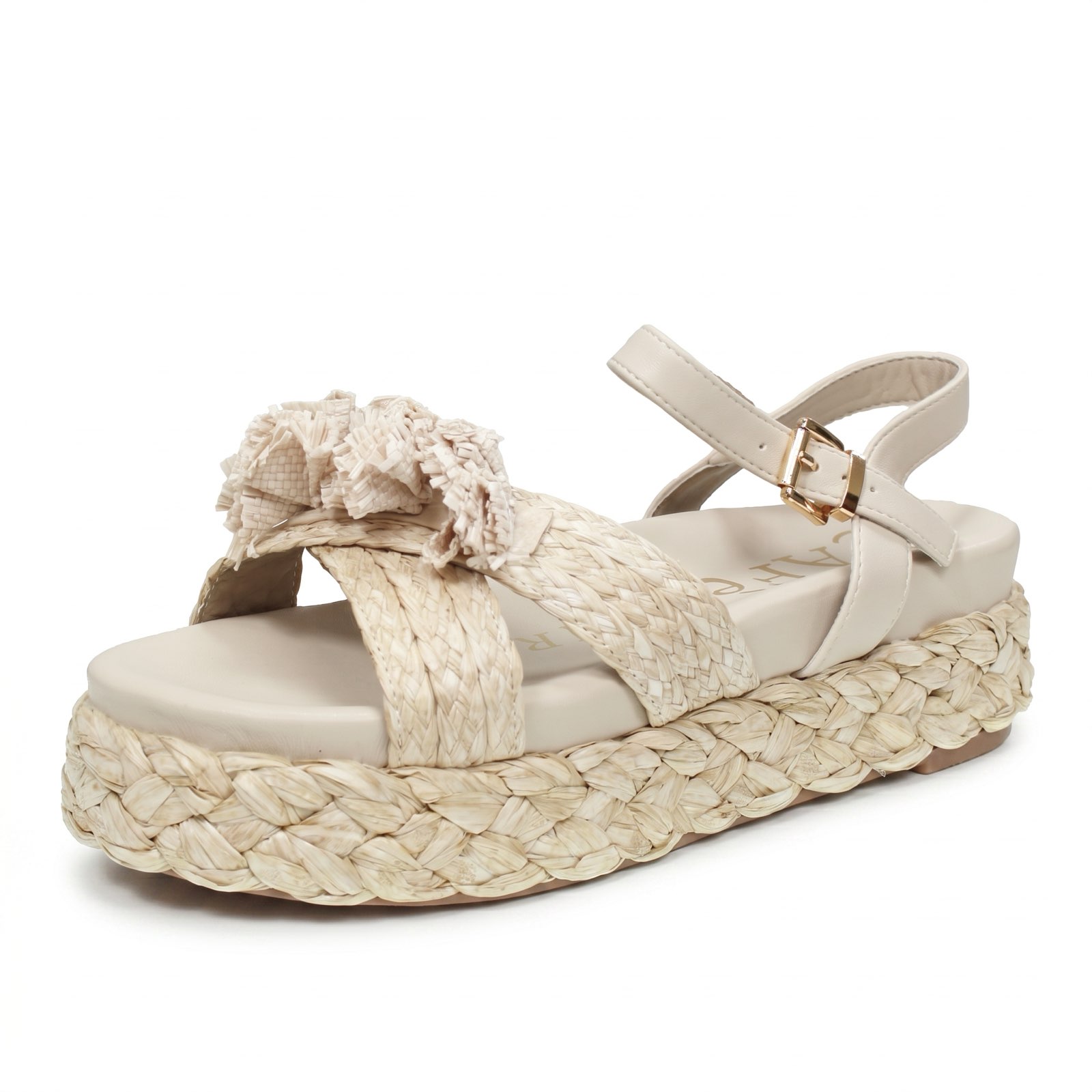 CAFE' NOIR Sandali con fibbia e Zeppa Donna beige