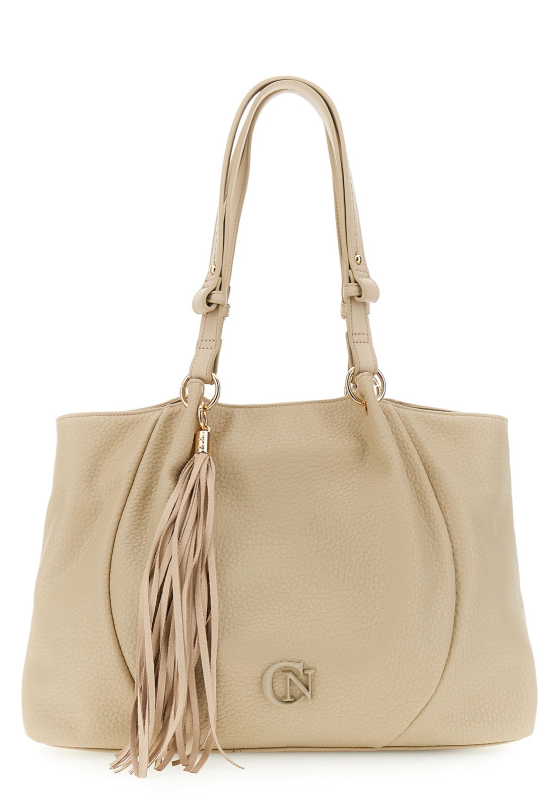 CAFE' NOIR shopping con pieghe e logo Donna beige