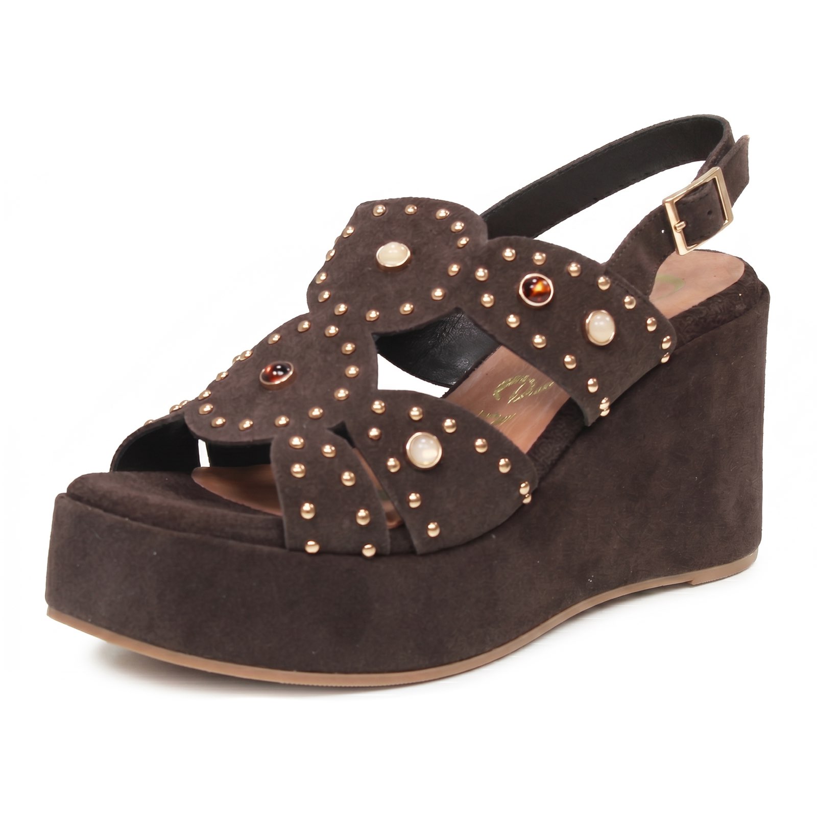 CAFE' NOIR Sandali in Suede con Zeppa Donna testa di moro