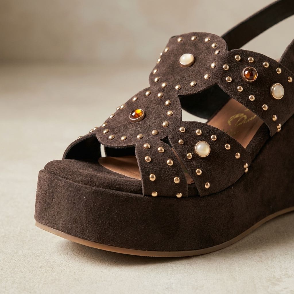 CAFE' NOIR Sandali in Suede con Zeppa Donna testa di moro Foto 5