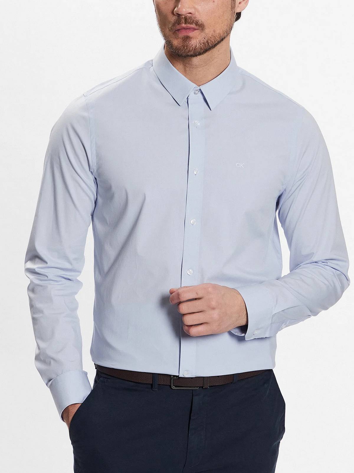 CALVIN KLEIN MENSWEAR Poplin Stretch Slim Shirt Man light blue
