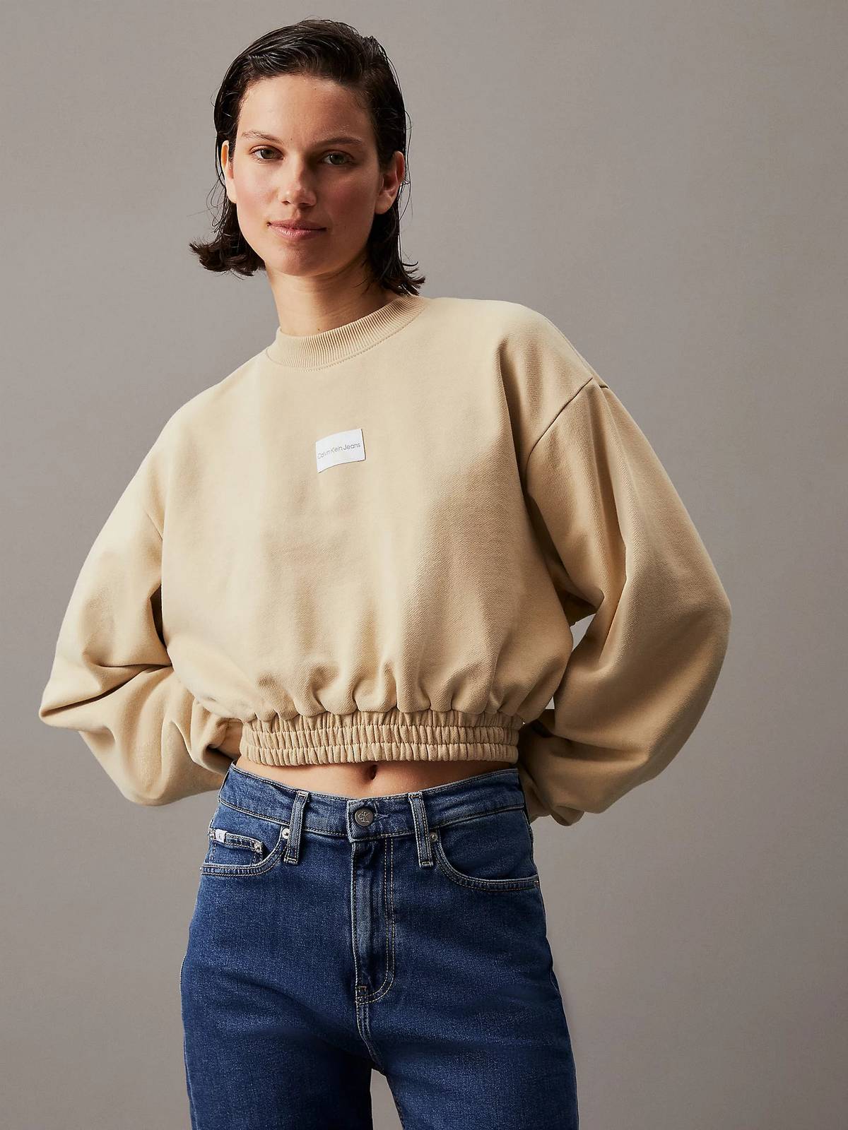 CALVIN KLEIN JEANS ÉTIQUETTE TISSÉE COL RAS DU COU Femme kaki