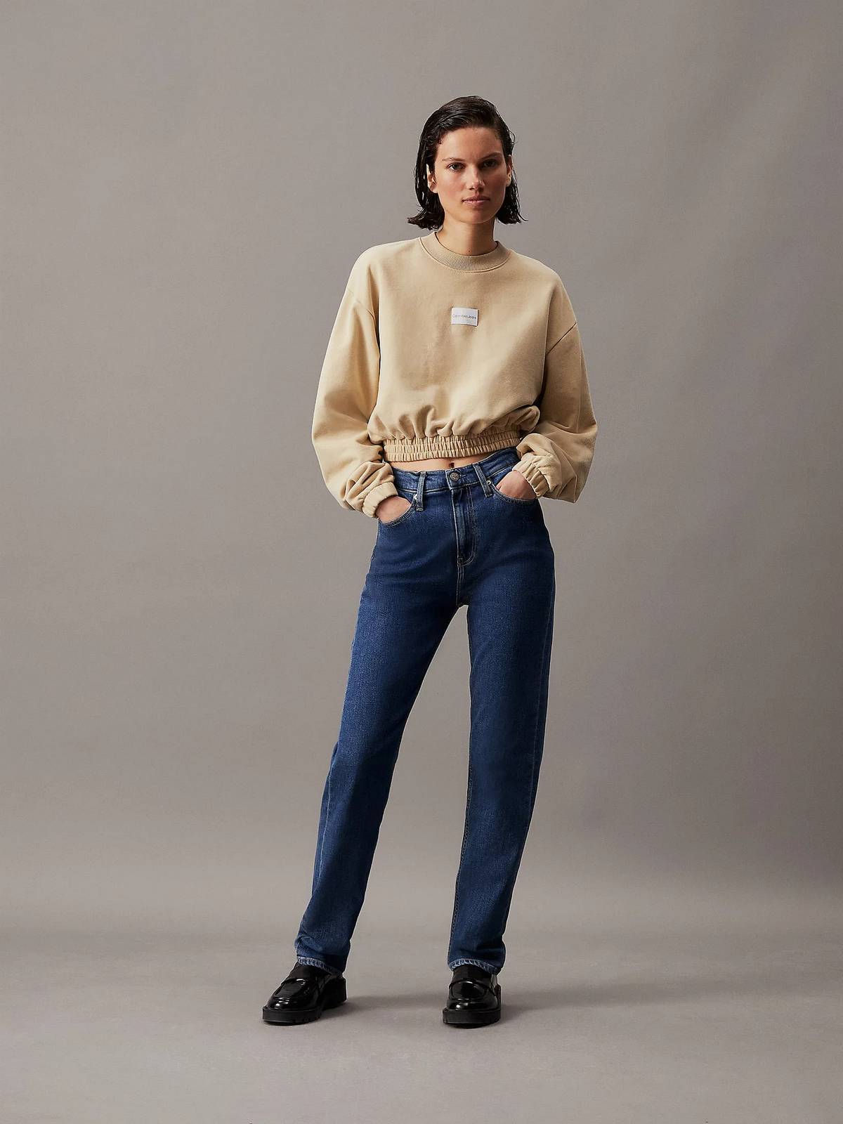 CALVIN KLEIN JEANS ÉTIQUETTE TISSÉE COL RAS DU COU Femme kaki Photo 3