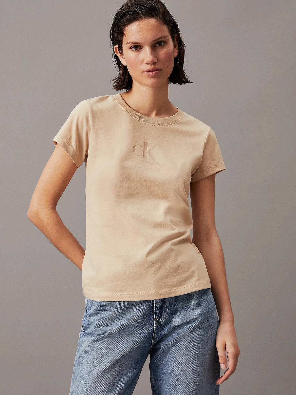 CALVIN KLEIN JEANS BURN OUT CK SLIM TEE Damen kaki