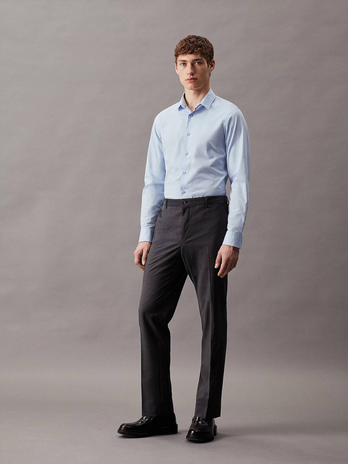 CALVIN KLEIN MENSWEAR POPLIN STRETCH FITTED SHIRT Man light blue