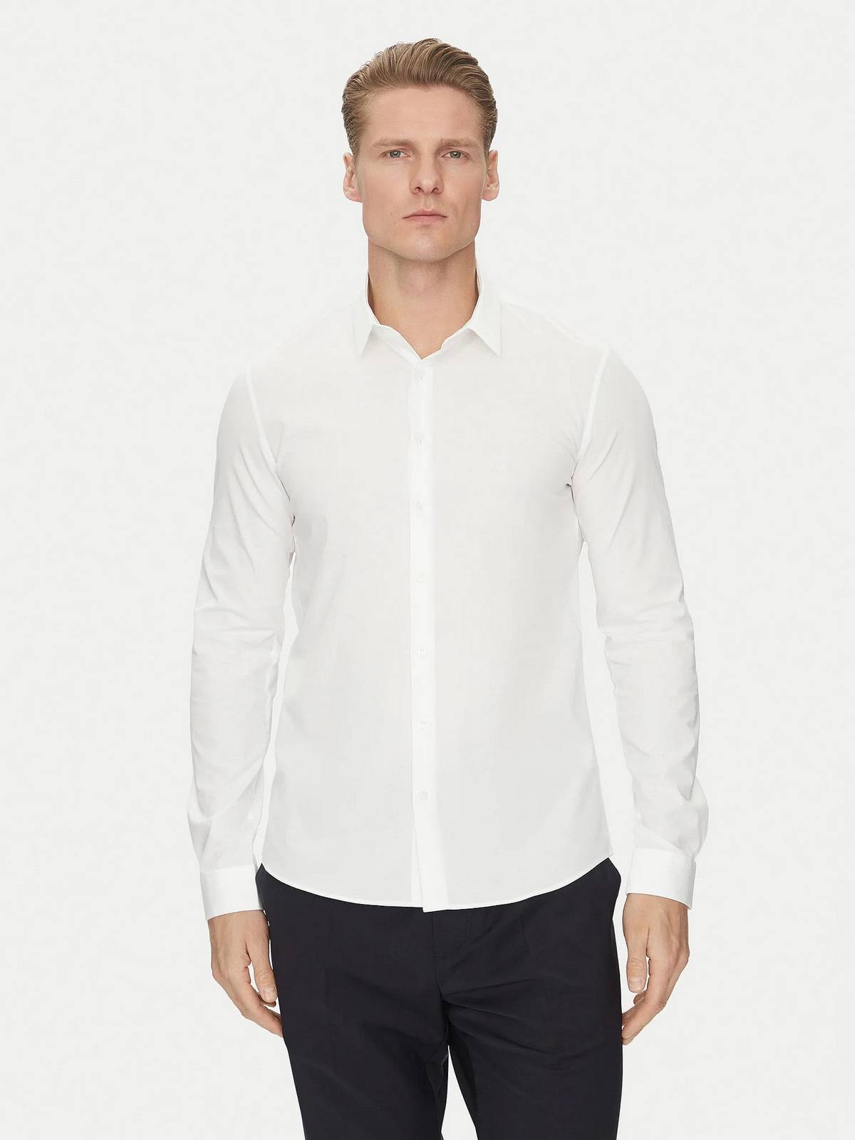 CALVIN KLEIN MENSWEAR Poplin 2tones print slim shirt Man white
