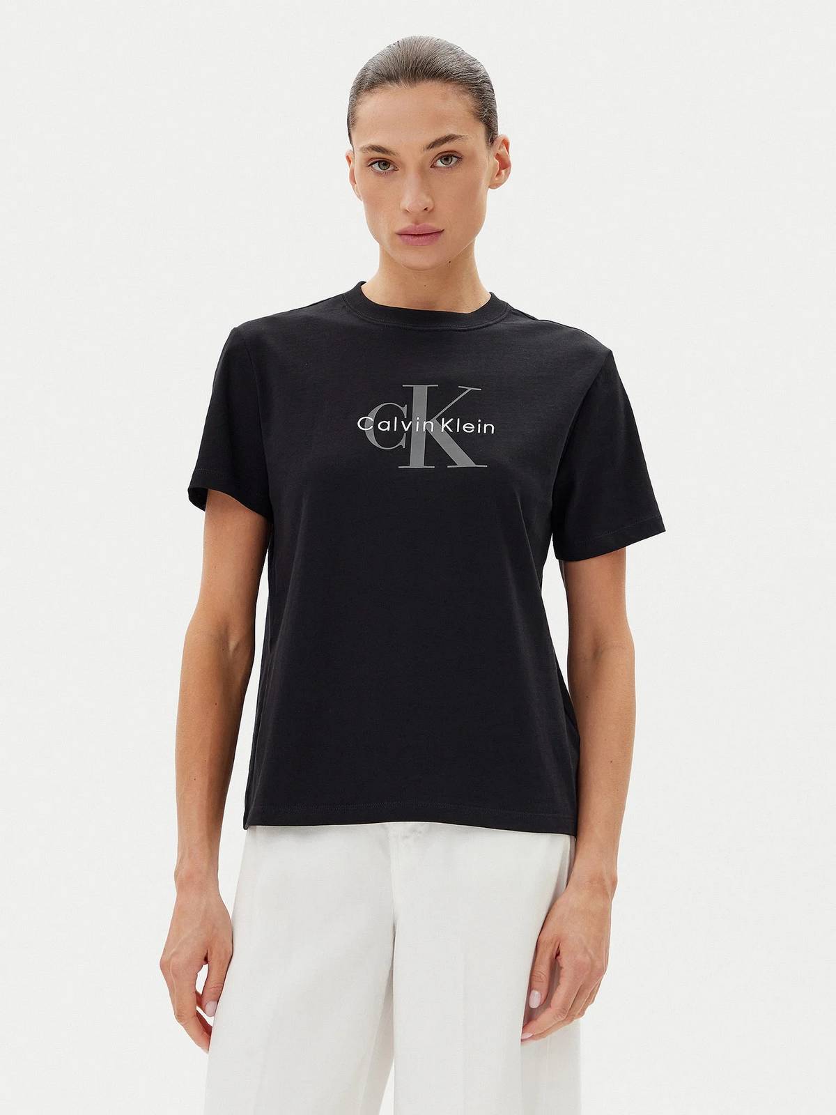 CALVIN KLEIN JEANS Tee HR SS Klassischer Monolog Damen schwarz