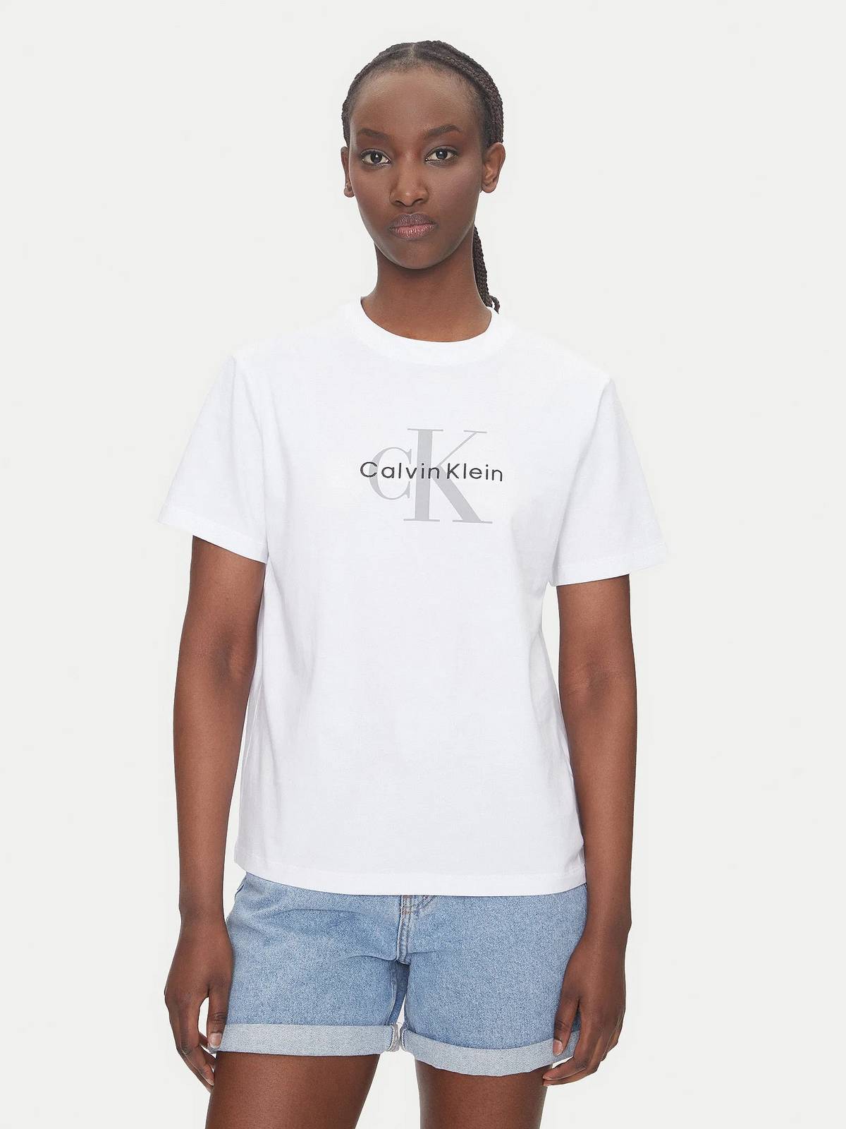 CALVIN KLEIN JEANS Tee HR SS Klassischer Monolog Damen weiß
