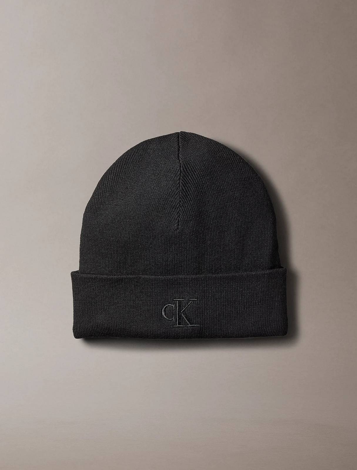 CALVIN KLEIN JEANS Bonnet côtelé CK Homme noir