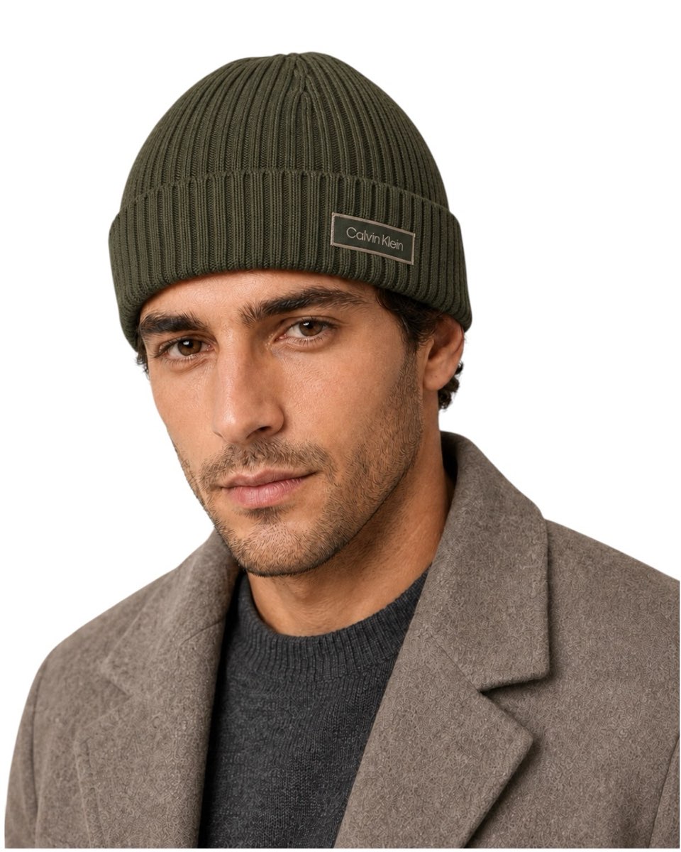 CALVIN KLEIN JEANS Bonnet en coton CK Homme vert Photo 2