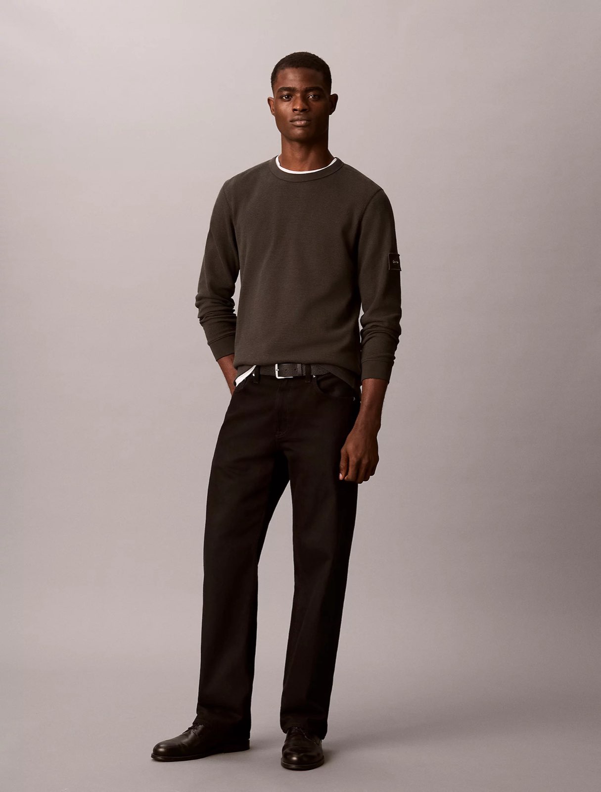 CALVIN KLEIN JEANS Waffle Badge Crew neck Uomo nero Foto 1