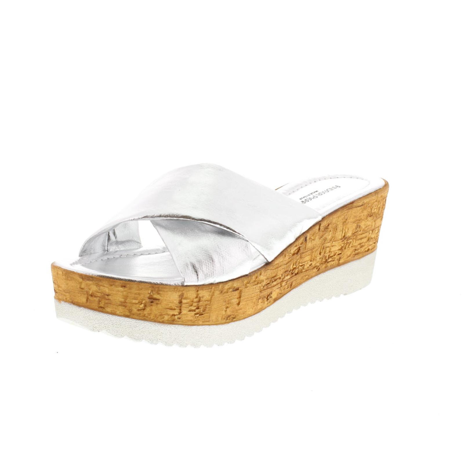 Andrea Pierago Silber - Damen Schuhe Pantoletten Keilabsatz 7690₽