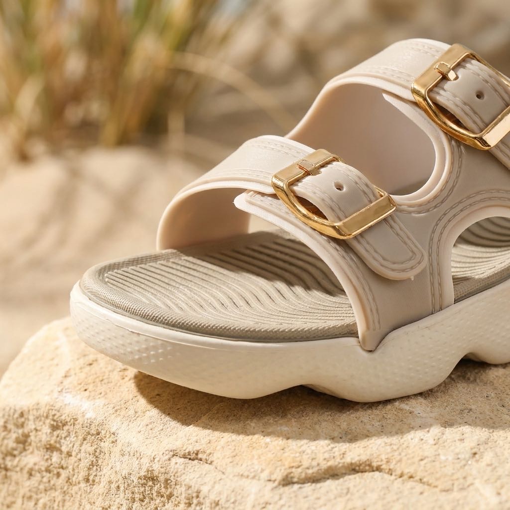 GMV Pantoffeln mit doppelter Schnalle Damen beige Foto 5