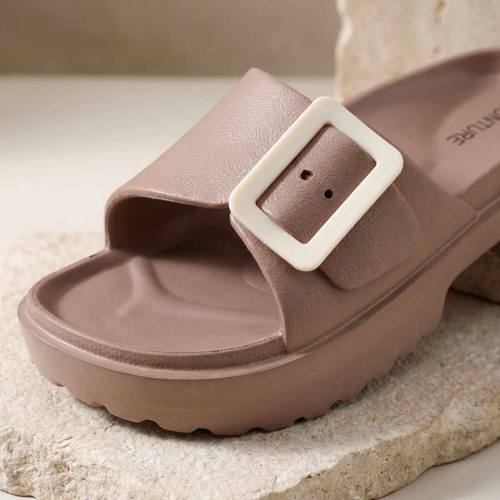 GMV Plateauslipper mit Schnalle Damen beige Foto 5
