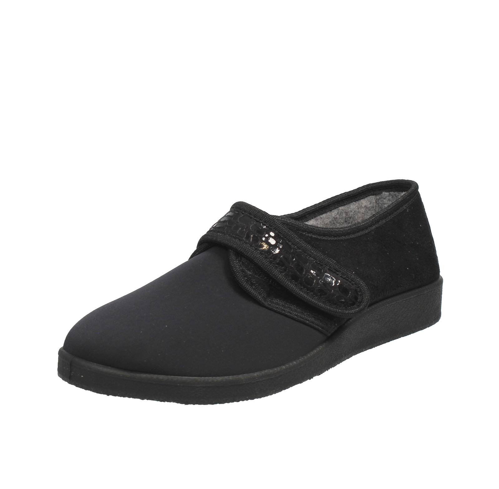 Davema Hausschuhe mit Riemchen aus schwarzem Stoff - Damen Schuhe Pantoffeln