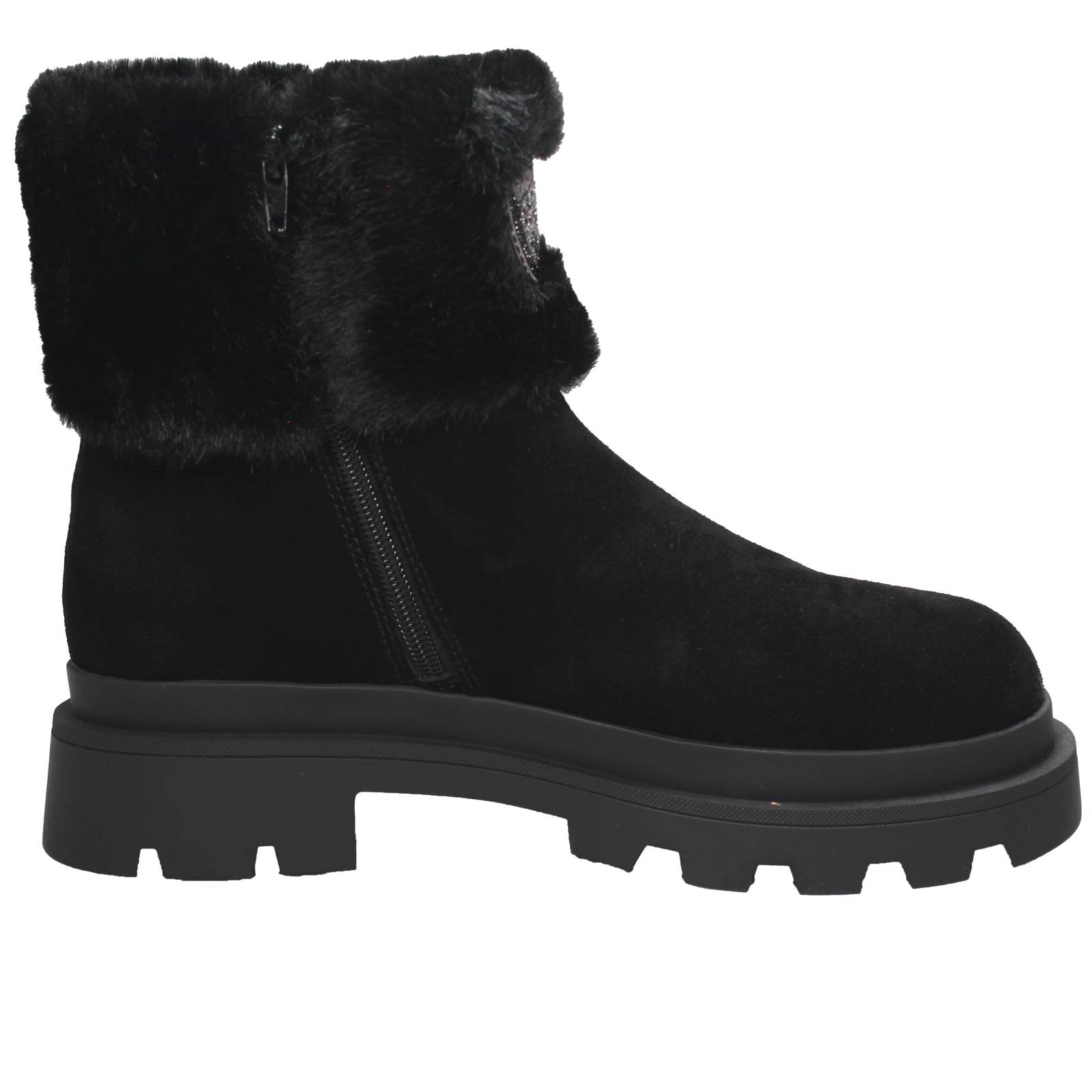 BLAUER Plateaustiefel aus Wildleder mit Fell Damen schwarz Foto 2