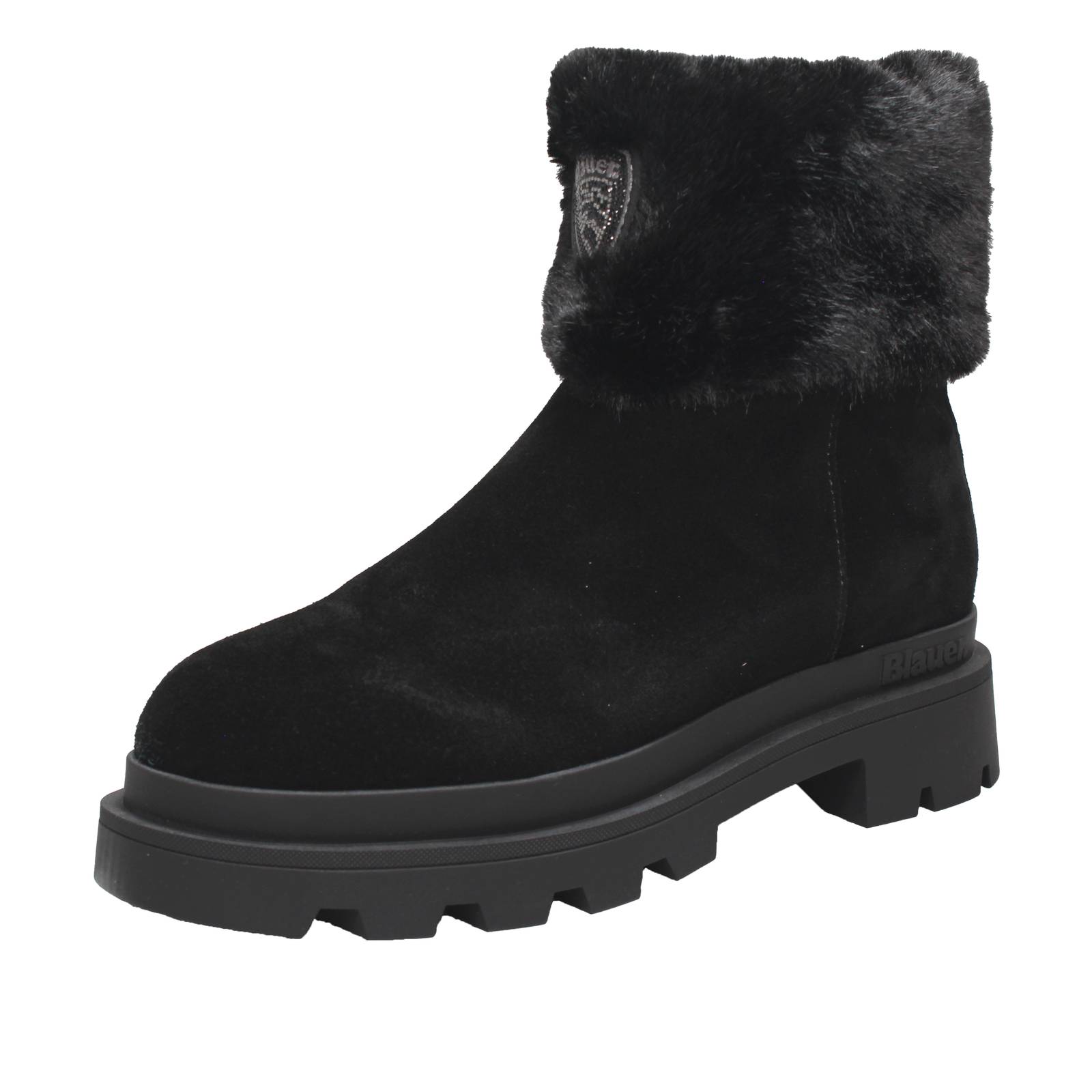BLAUER Plateaustiefel aus Wildleder mit Fell Damen schwarz