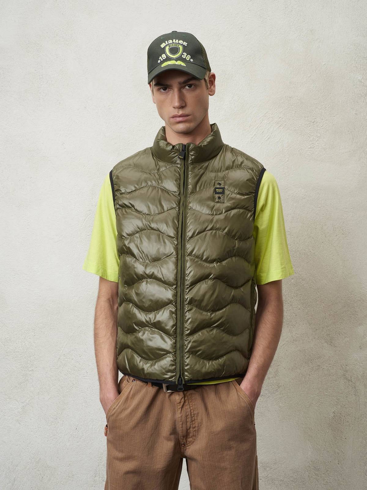 Giubbotto Blauer Uomo Verde Militare BLAUER Smanicato Trama Onda