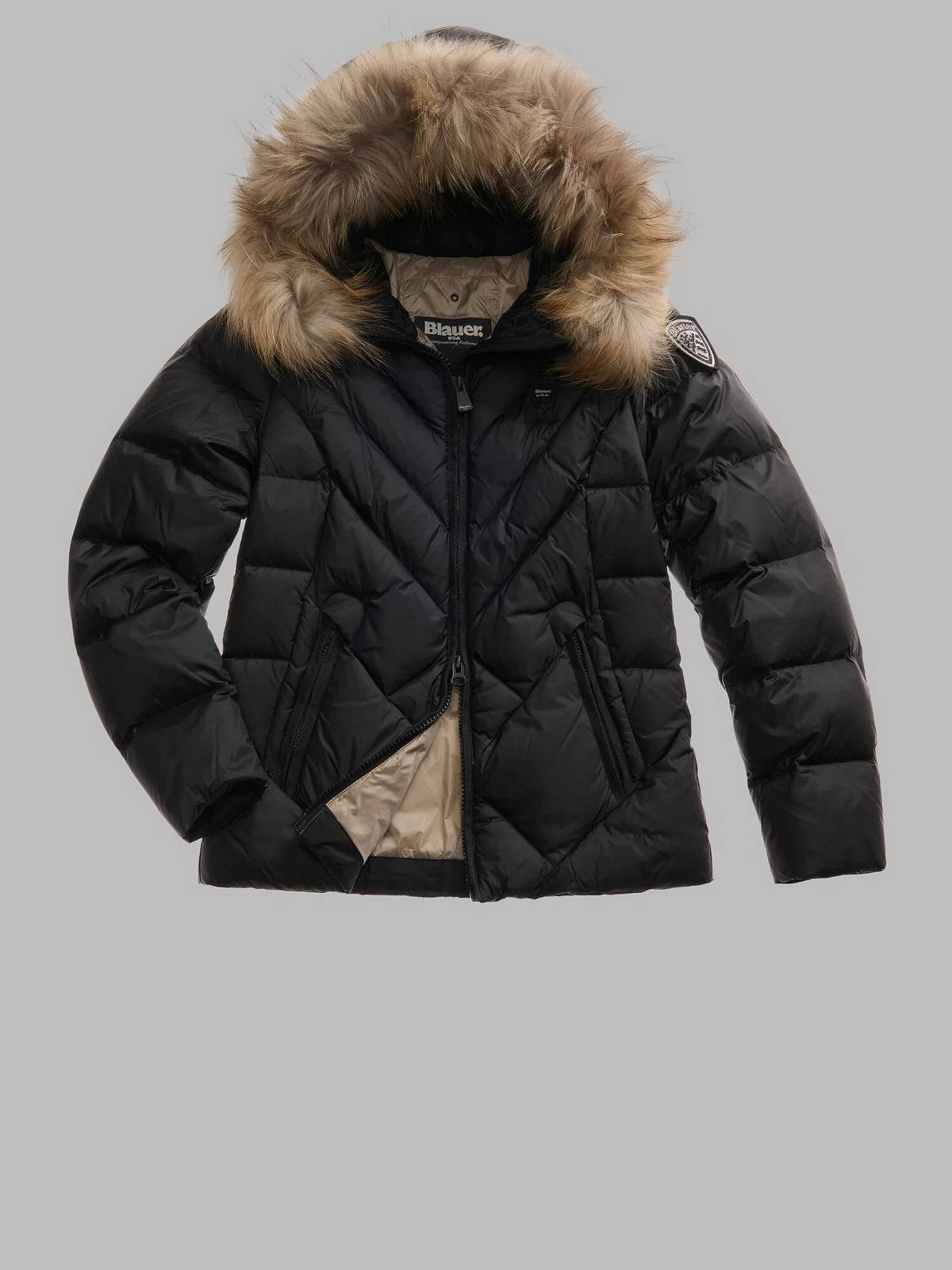 BLAUER Alicia - Kurze Daunenjacke mit Fell Damen schwarz