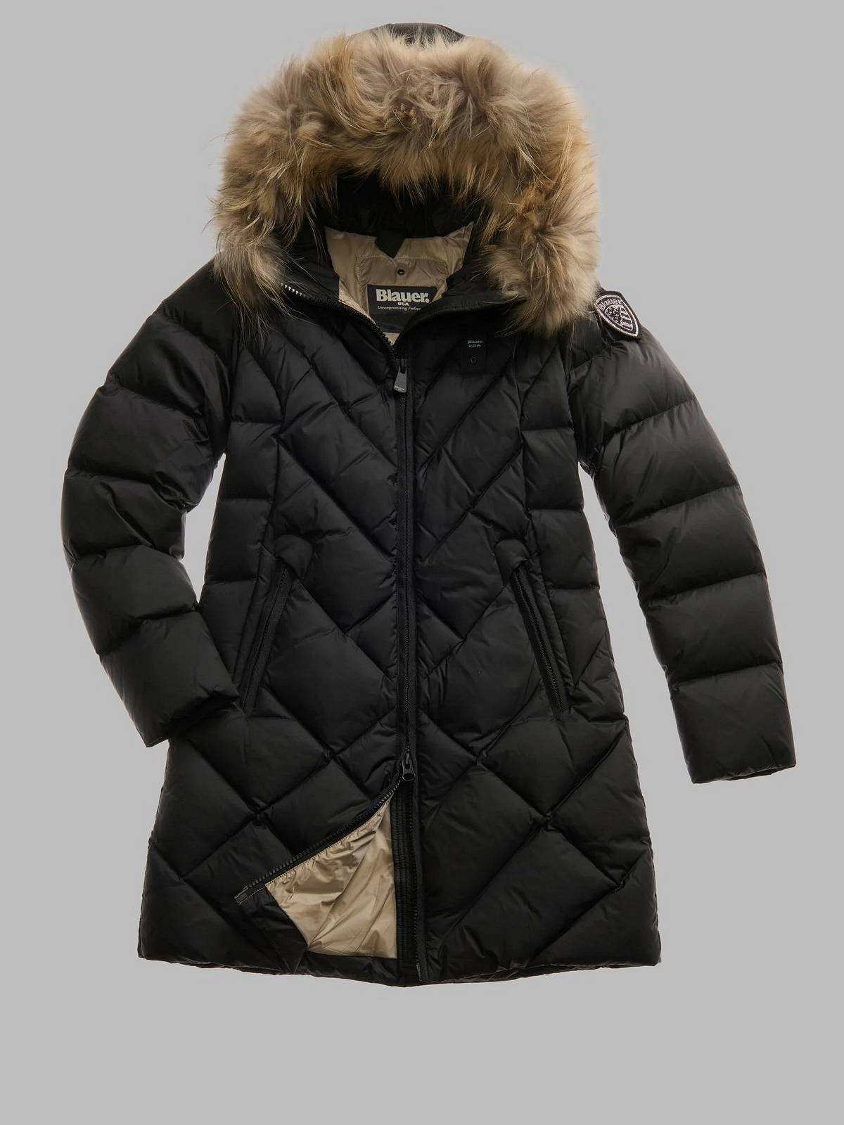 BLAUER Althea - Lange Daunenjacke mit Fell Damen schwarz