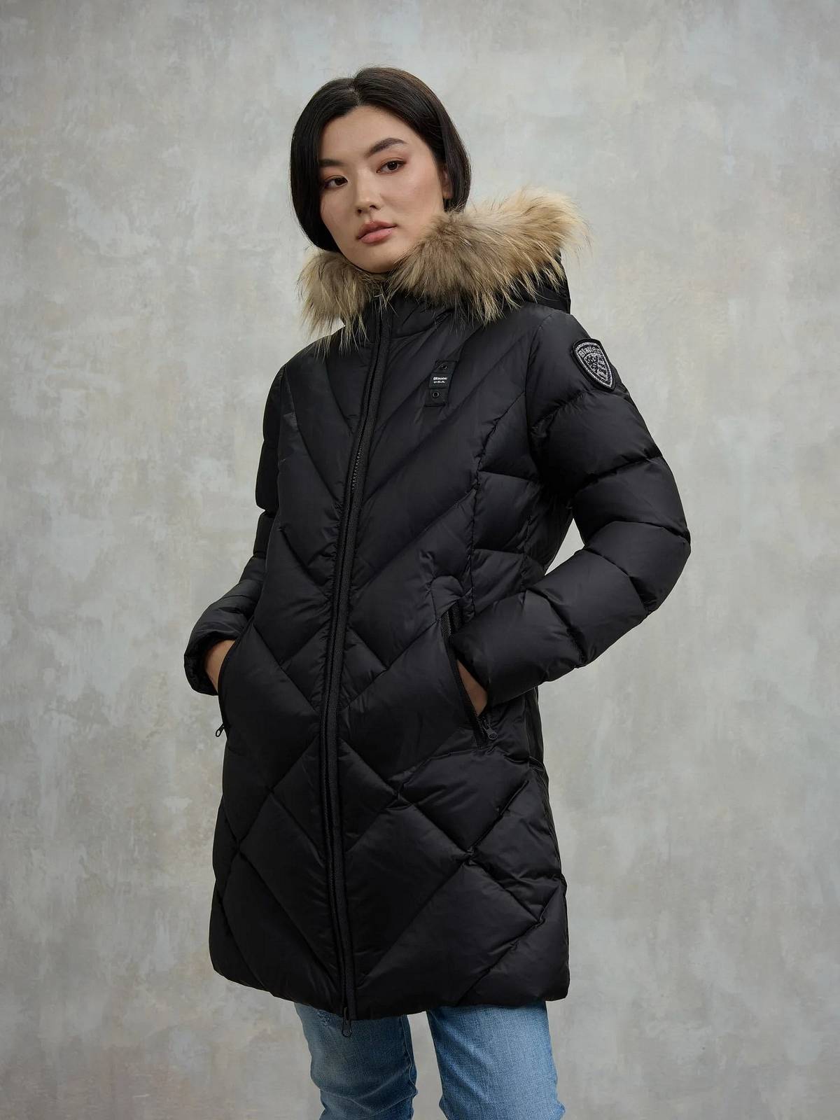 BLAUER Althea - Lange Daunenjacke mit Fell Damen schwarz Foto 2