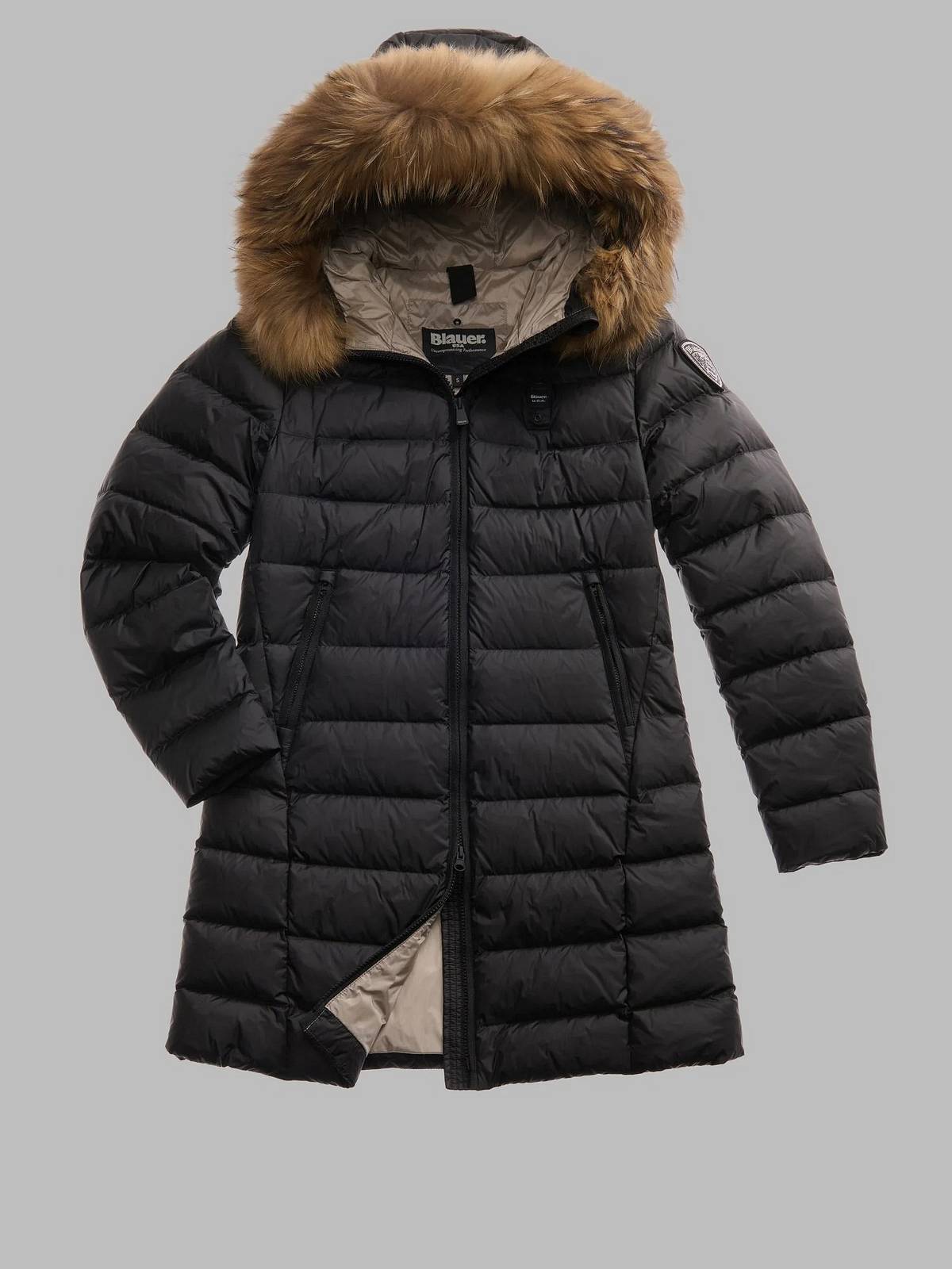 BLAUER Kristin - Lange Daunenjacke mit Fellkapuze Damen schwarz