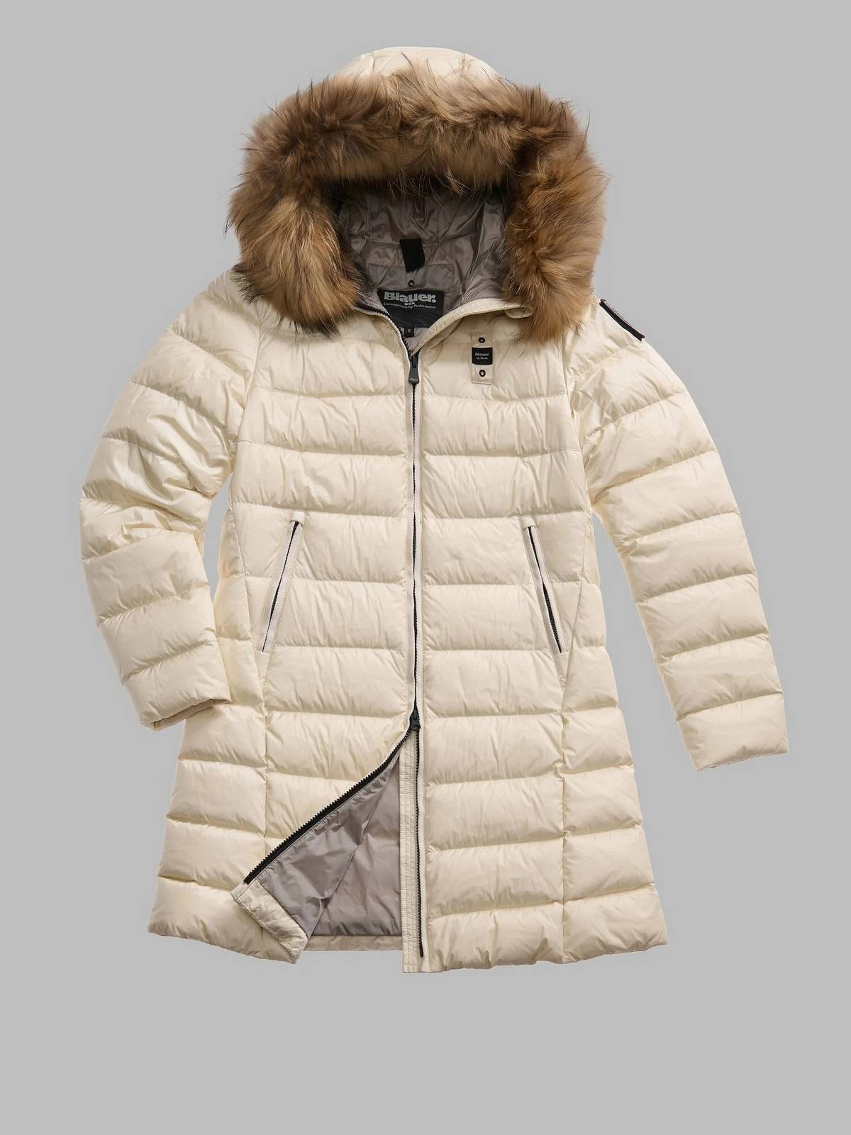 BLAUER Kristin - Lange Daunenjacke mit Fellkapuze Damen beige