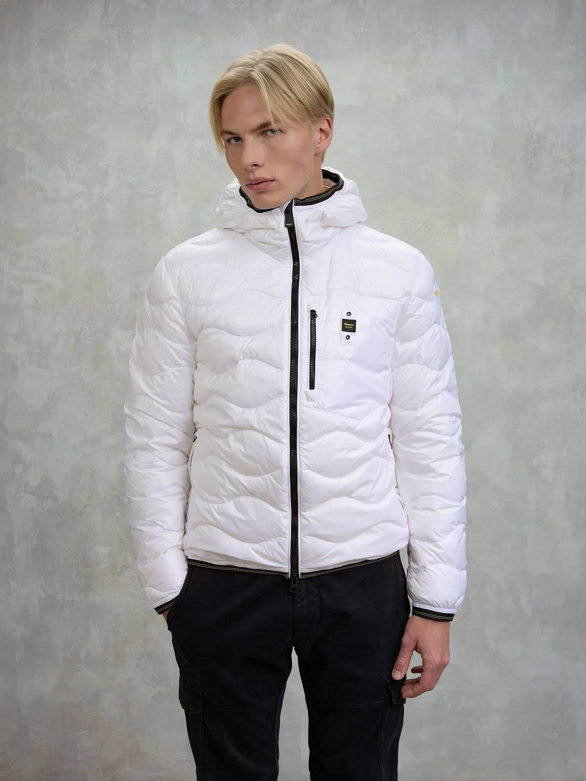 BLAUER Wave - Kurze Daunenjacke mit Kapuze Herren weiß Foto 2
