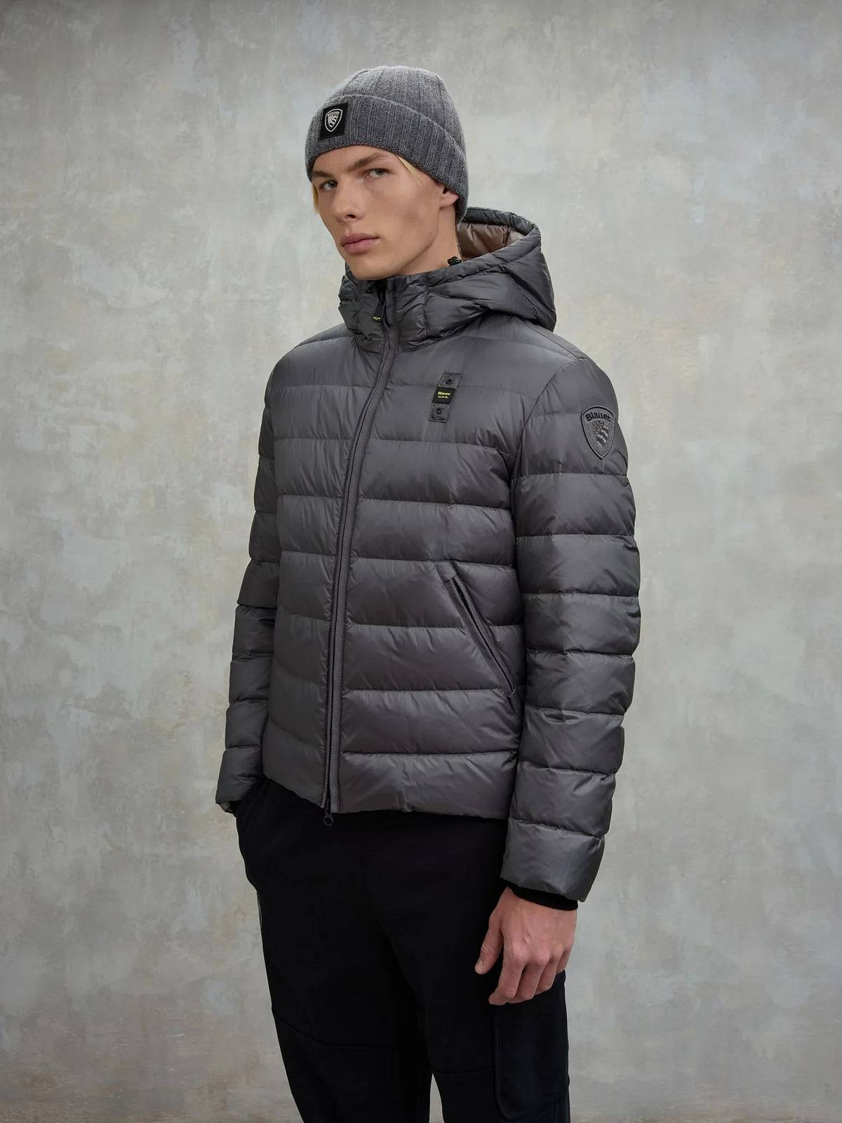 BLAUER Acton - Piumino corto cappuccio Uomo grigio Foto 2