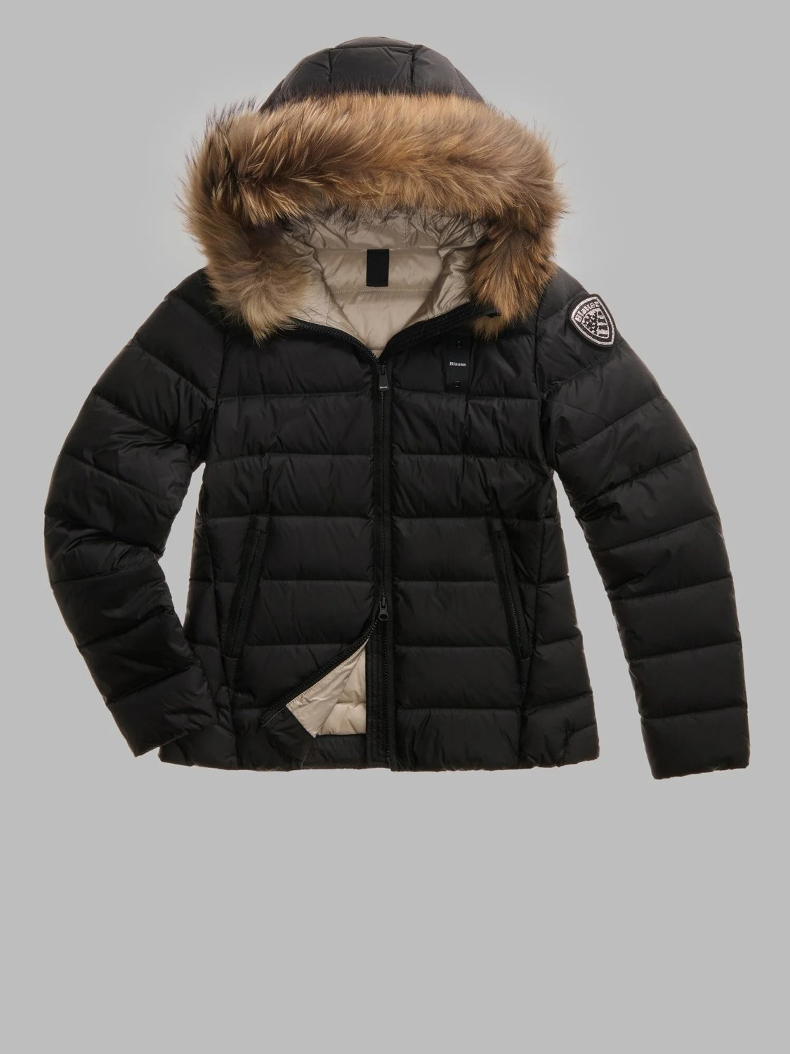 BLAUER Arcadia kurze Daunenjacke mit Fellbesatz Damen schwarz