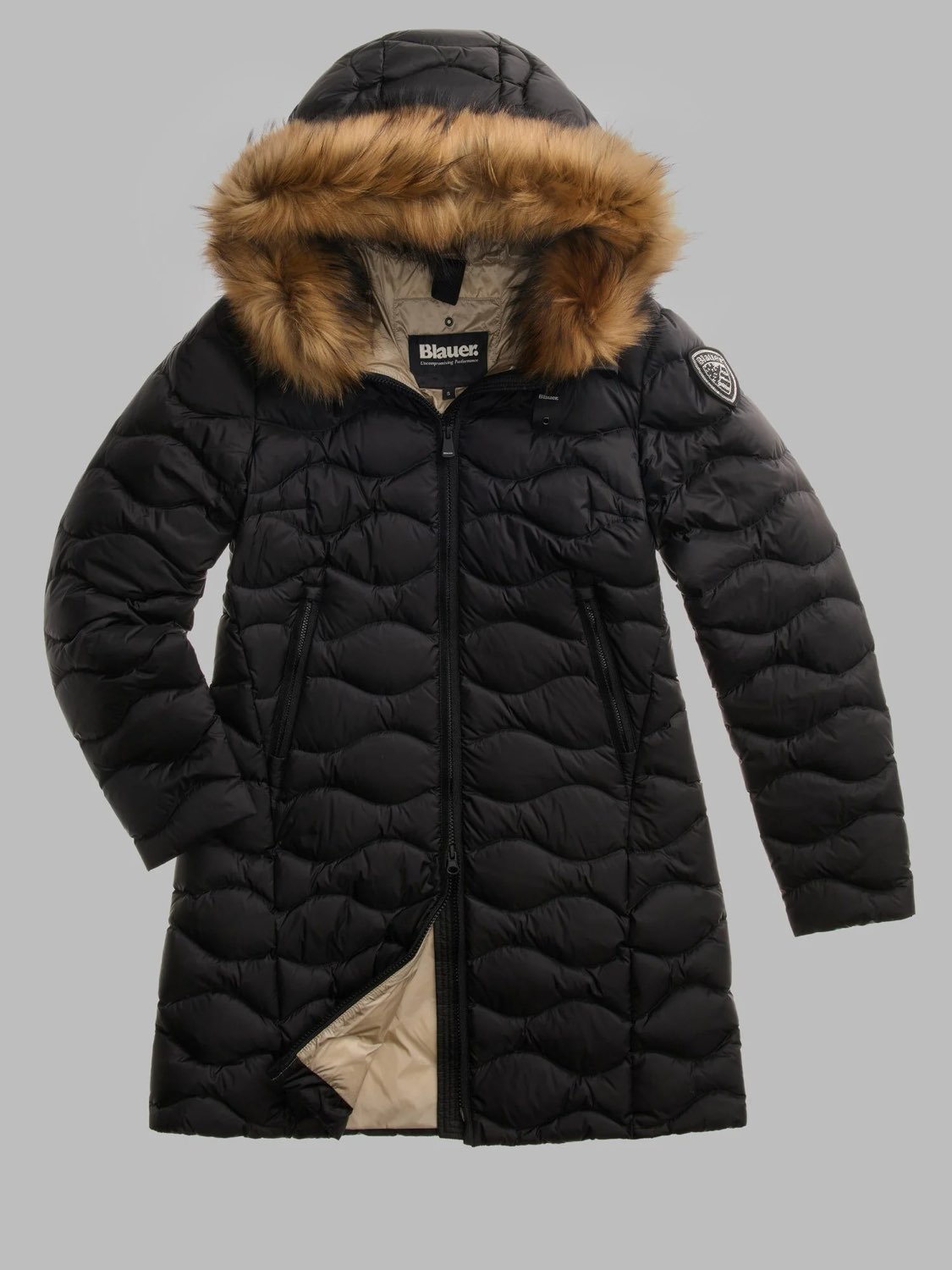 BLAUER Lynel  Lange Daunenjacke mit Wellenmuster Damen schwarz