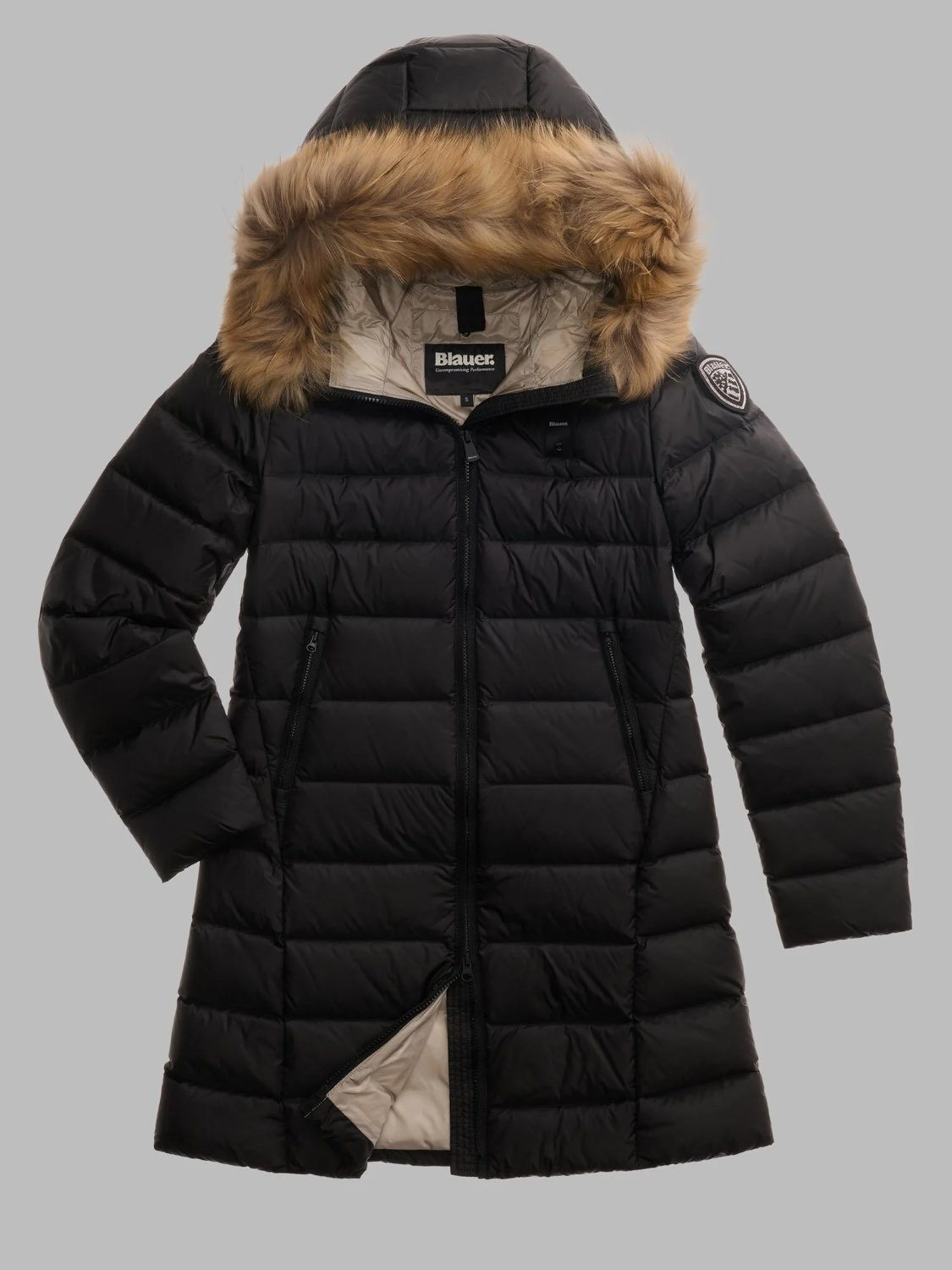 BLAUER Kristin Lange Daunenjacke mit Fellbesatz Damen schwarz