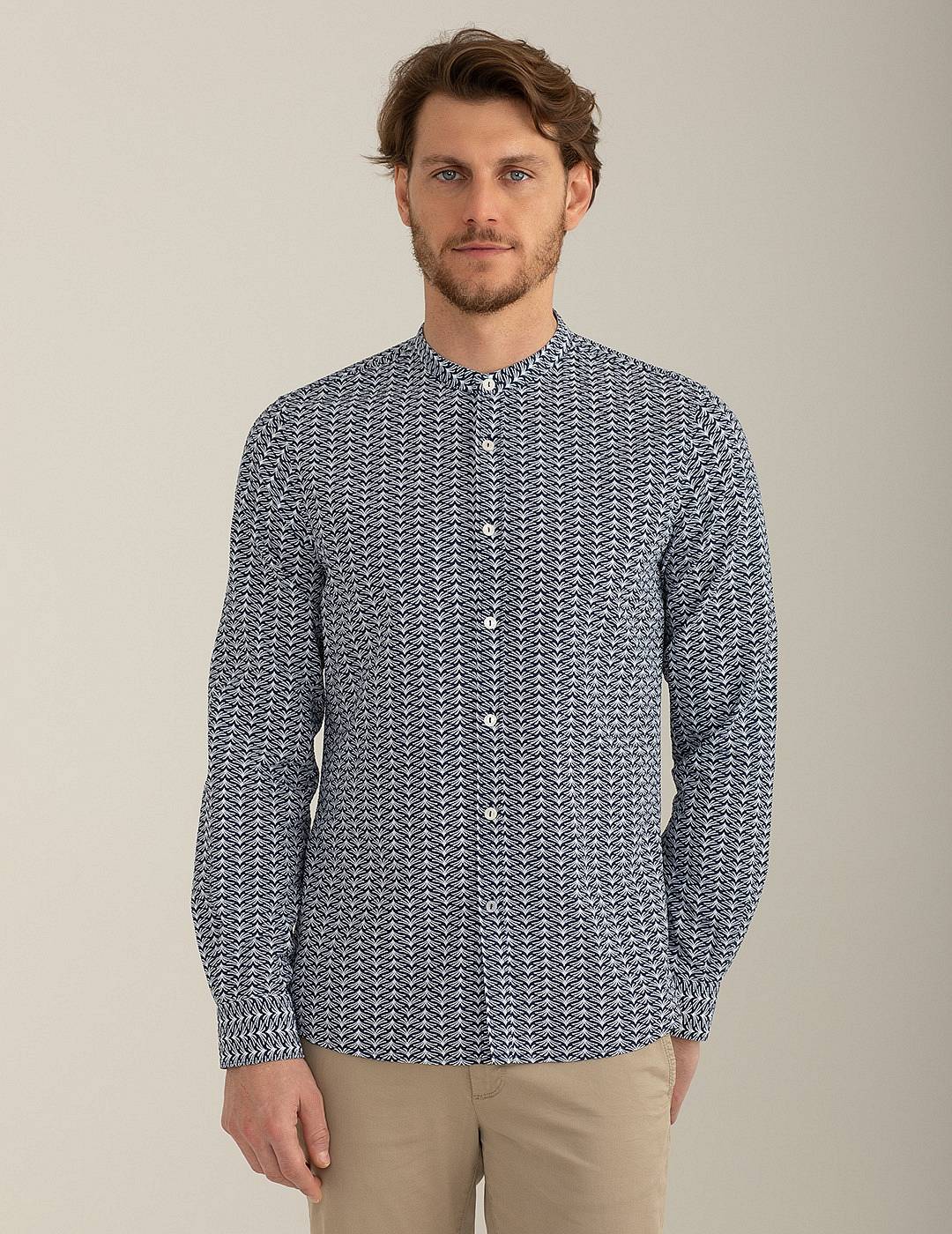 FRED MELLO Printed Korean Shirt Man blue
