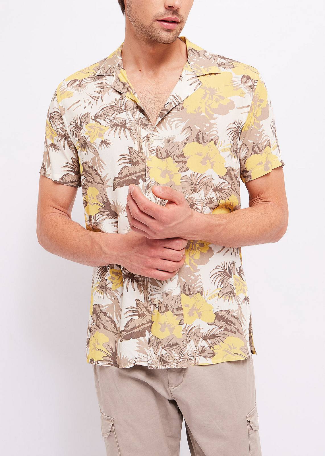 GAUDI' Kurzärmeliges Bowlinghemd mit Blumenmuster Herren sandfarben