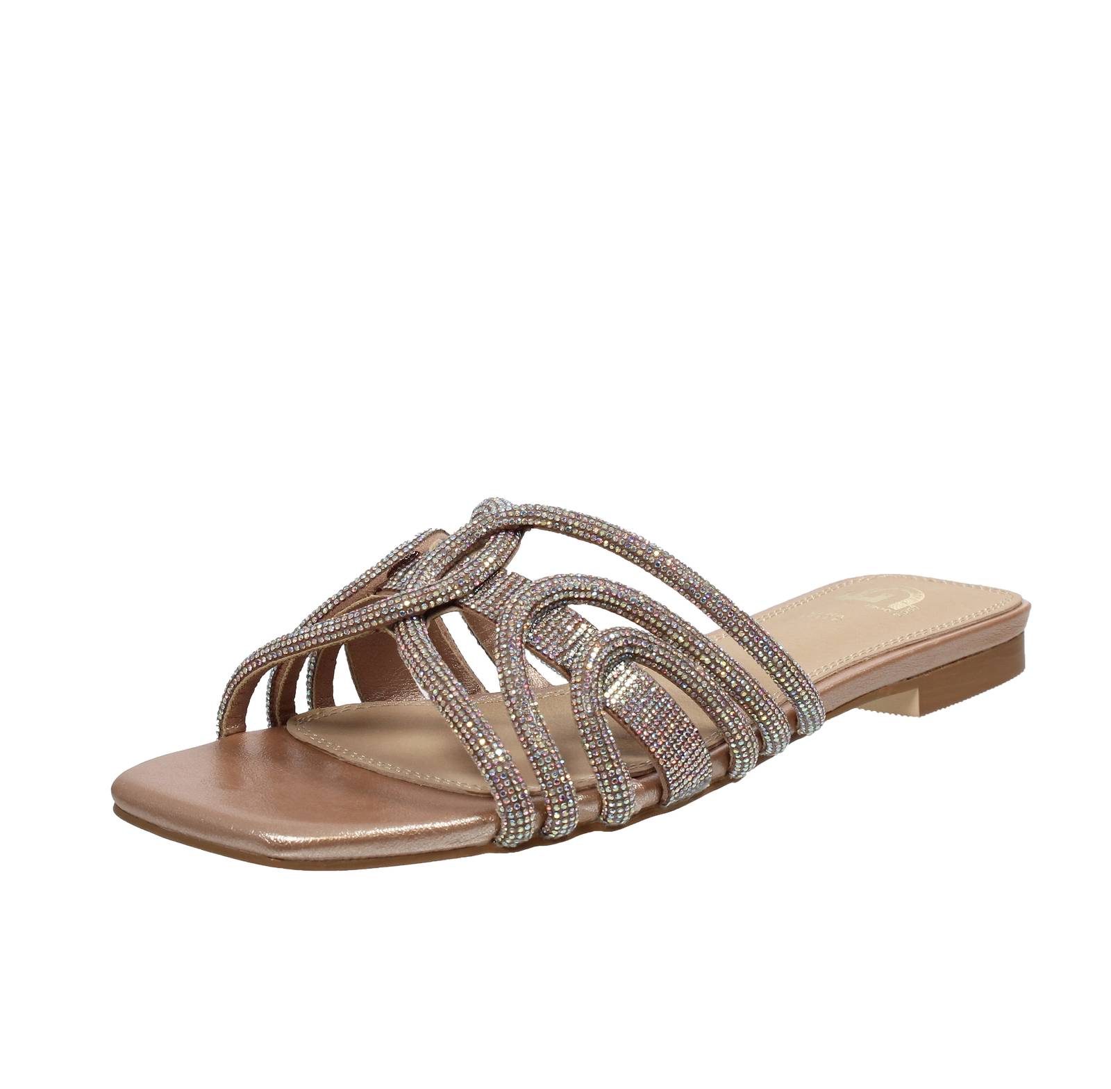Золотые сандалии в бежевом цвете со стразами - Donna Scarpe Sandali Bassi