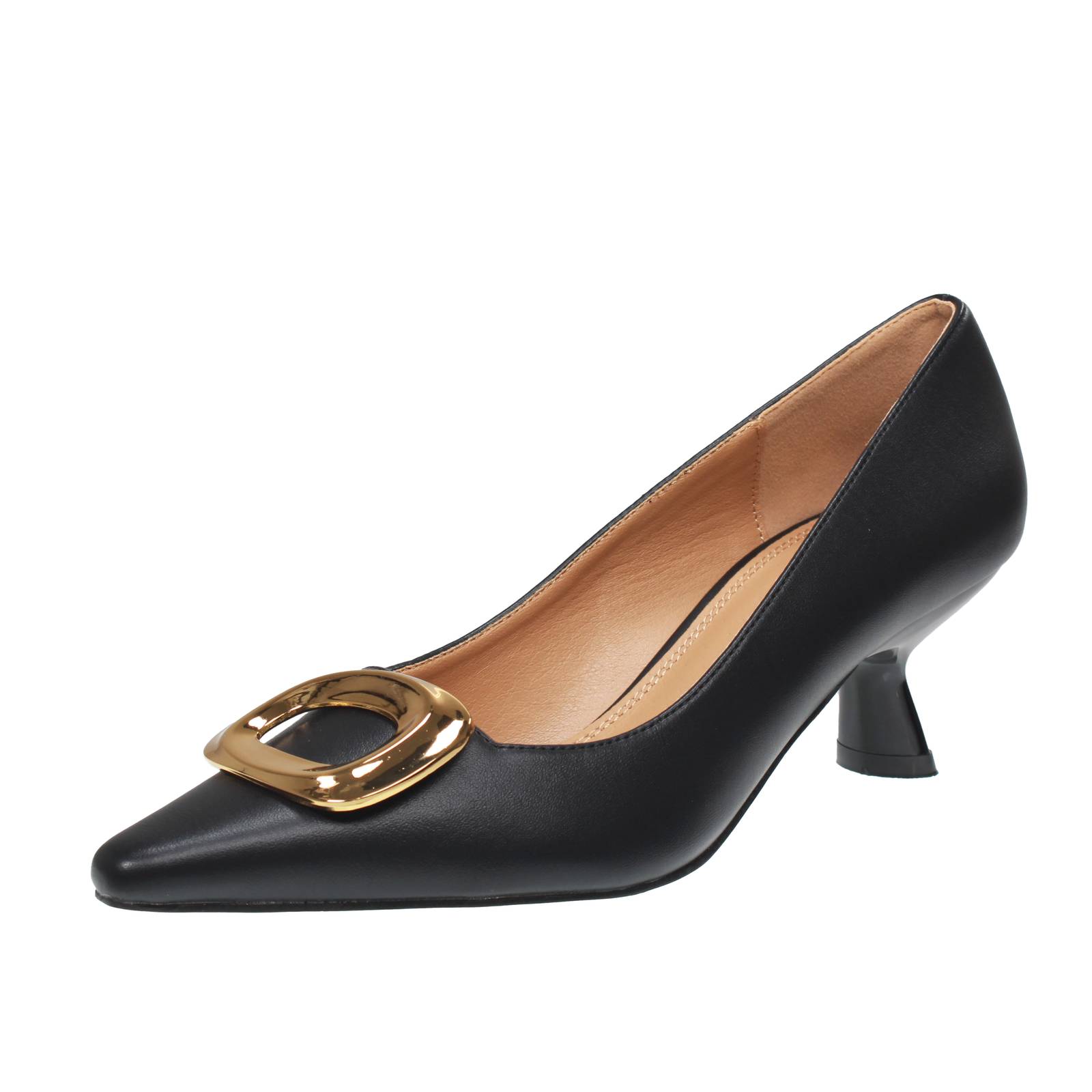 Gold - Gold Pumps mit mittlerem Absatz schwarz - Damen Schuhe Pumps mittlerer Absatz 10190₽