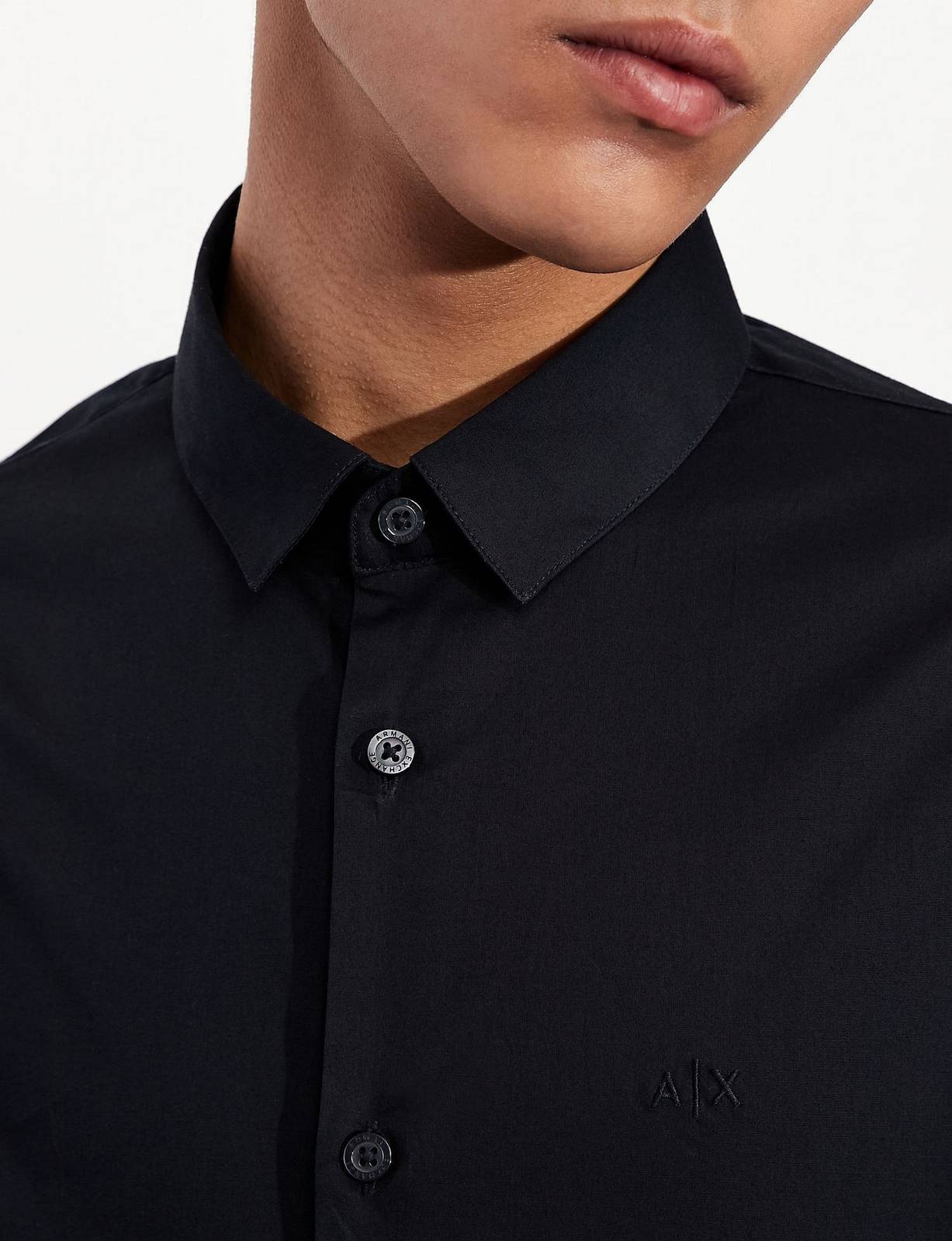 ARMANI EXCHANGE Ton in Ton Stretch-Baumwoll-Logohemd Herren blau Foto 4