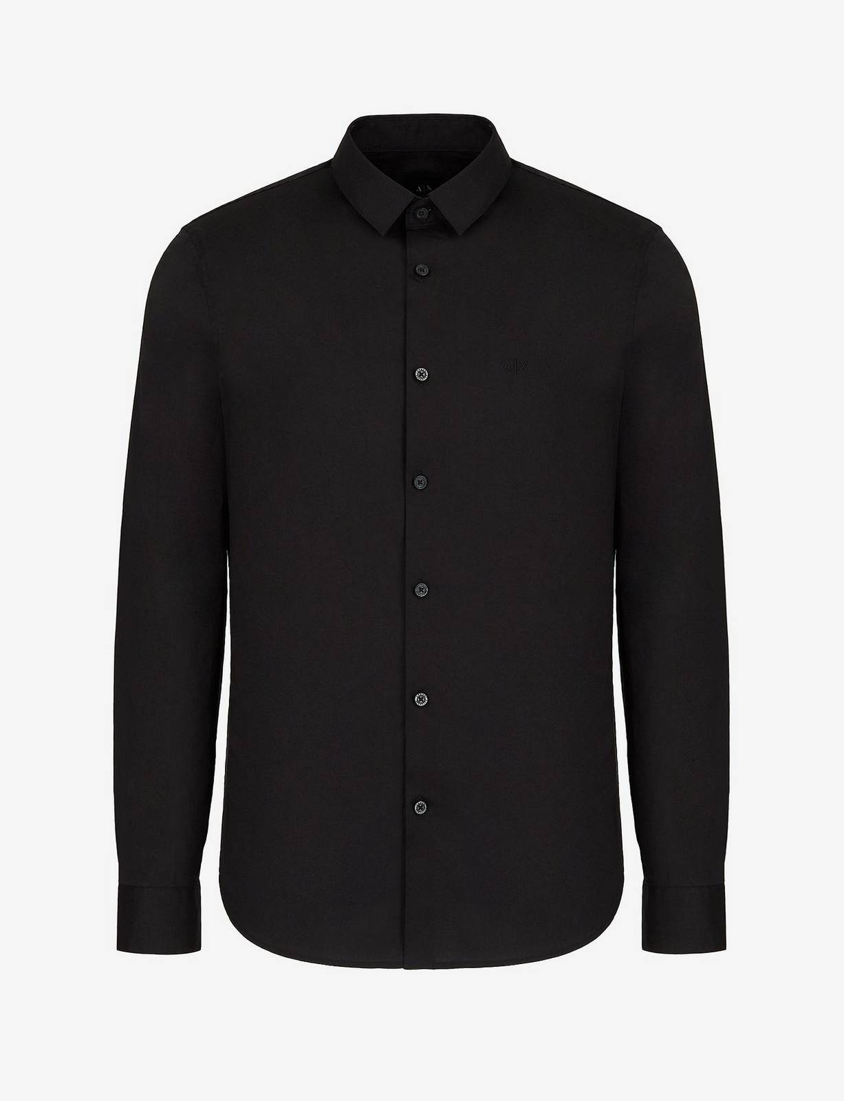 ARMANI EXCHANGE Cotton Stretch Logo Tone on Tone Shirt Man black