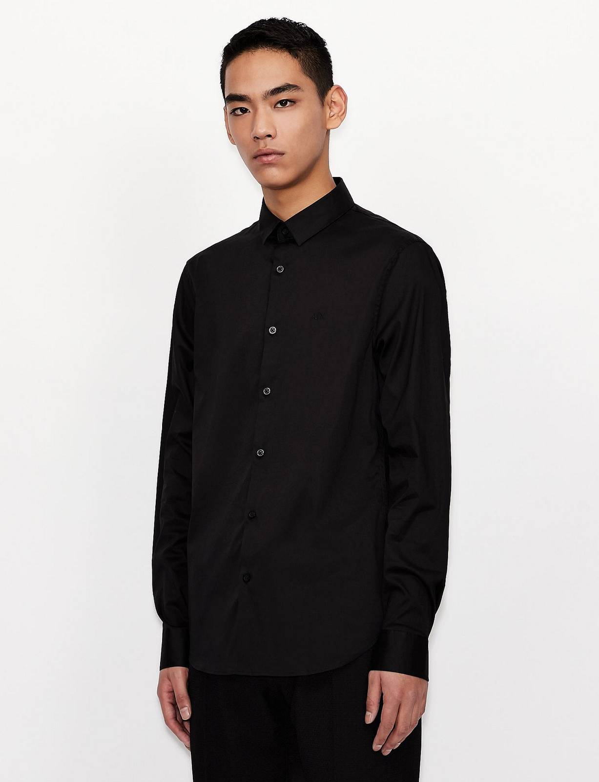 ARMANI EXCHANGE Cotton Stretch Logo Tone on Tone Shirt Man black Photo 2