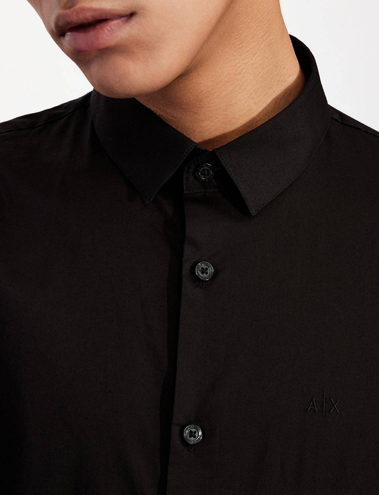ARMANI EXCHANGE Cotton Stretch Logo Tone on Tone Shirt Man black Photo 4