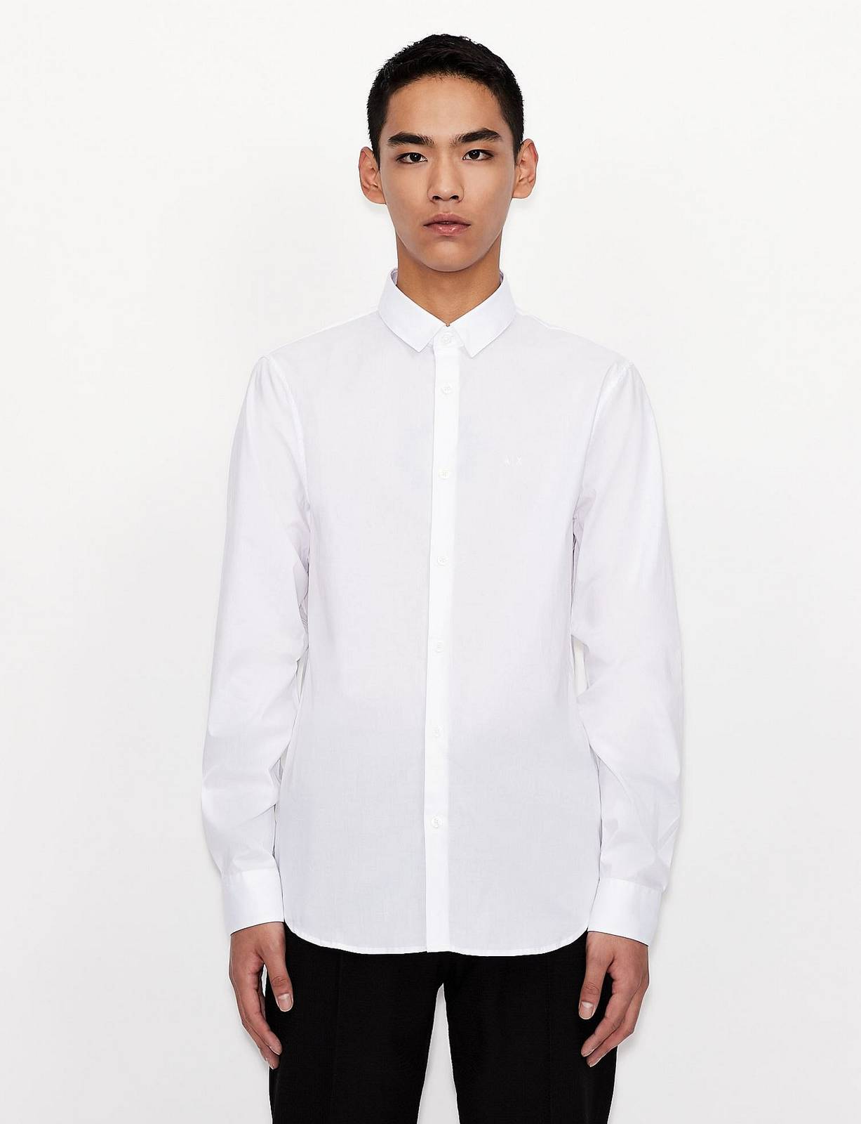 ARMANI EXCHANGE Ton in Ton Stretch-Baumwoll-Logohemd Herren weiß Foto 2