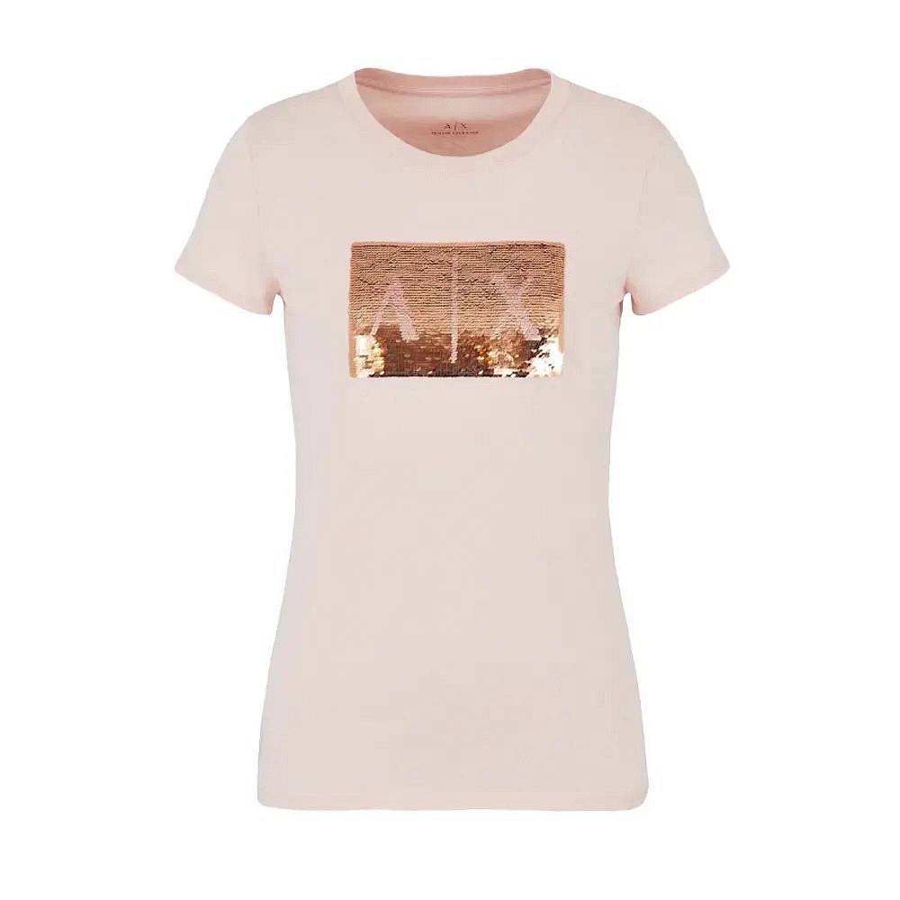 ARMANI EXCHANGE T-Shirt en coton avec paillettes et logo Femme rose