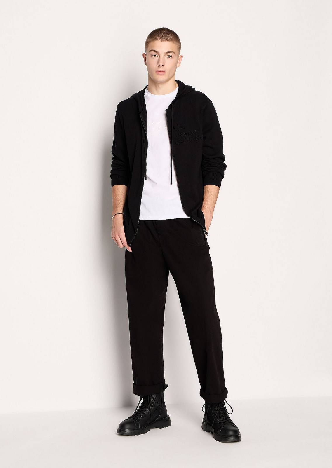 ARMANI EXCHANGE Cardigan à capuche sur les valeurs de durabilité Homme noir Photo 4
