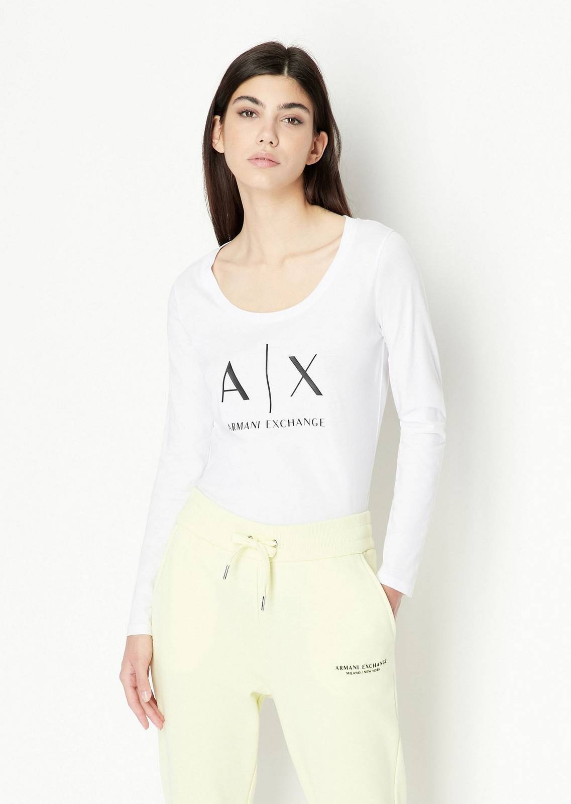ARMANI EXCHANGE Langärmeliges T-Shirt mit Logo Damen weiß Foto 2